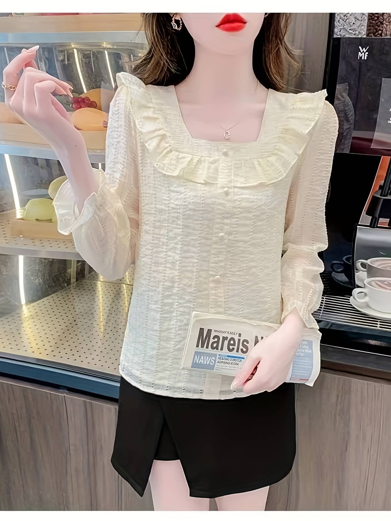 【全店30％OFF引き換え証】トップ レディース 半袖 襟付き添い人 フラウンス 縞模様柄 プルオーバー トップス