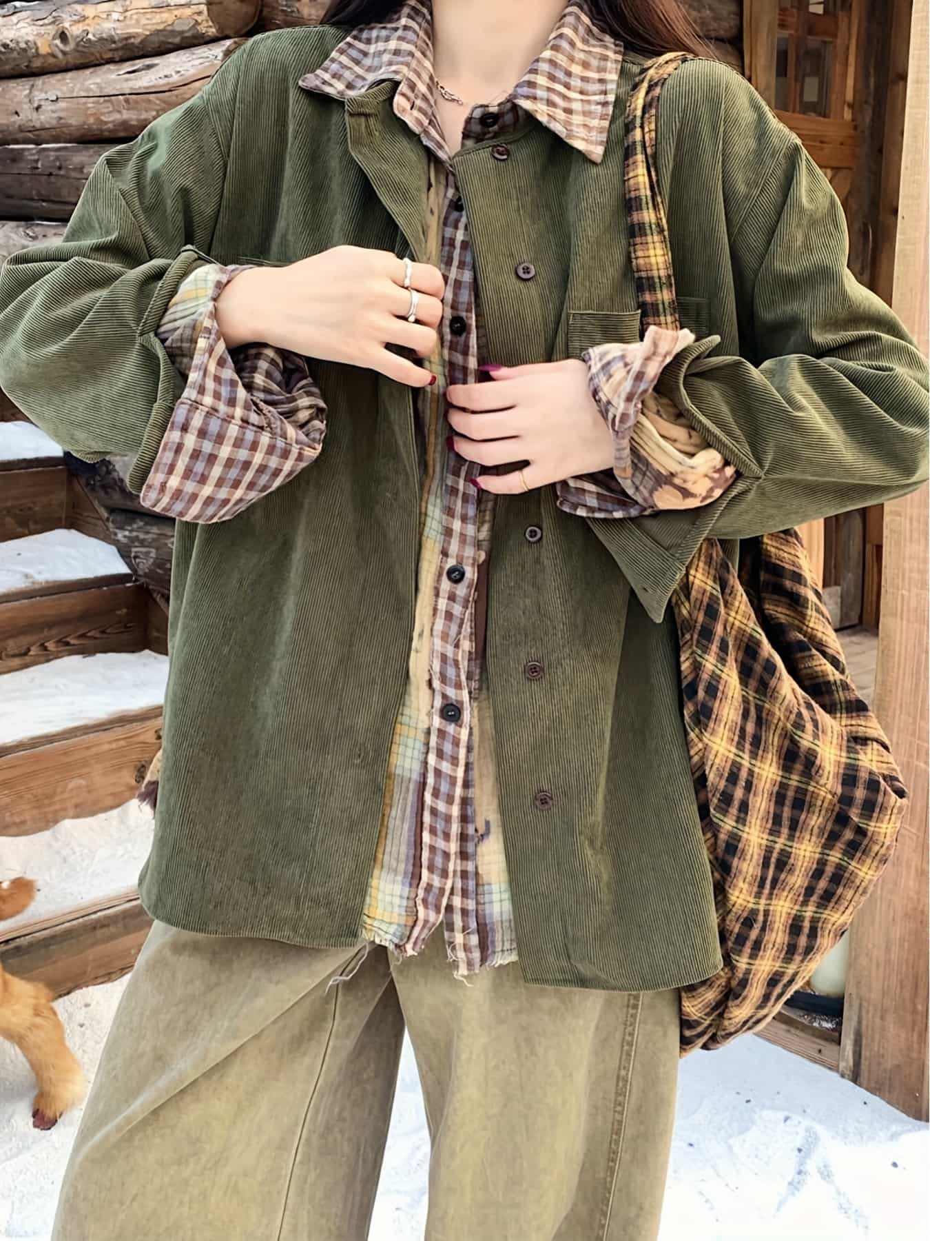 【全店通用25%OFFクーポン】【レトロ可愛い】 コーデュロイ シャツ レディース 長袖 シャツジャケット オーバーサイズ トップス ブラウス 襟付き 前開き 羽織り 軽アウター 秋 冬 ゆったり ビッグシルエット 体型カバー 二の腕カバー 着痩せ|大森麗萱