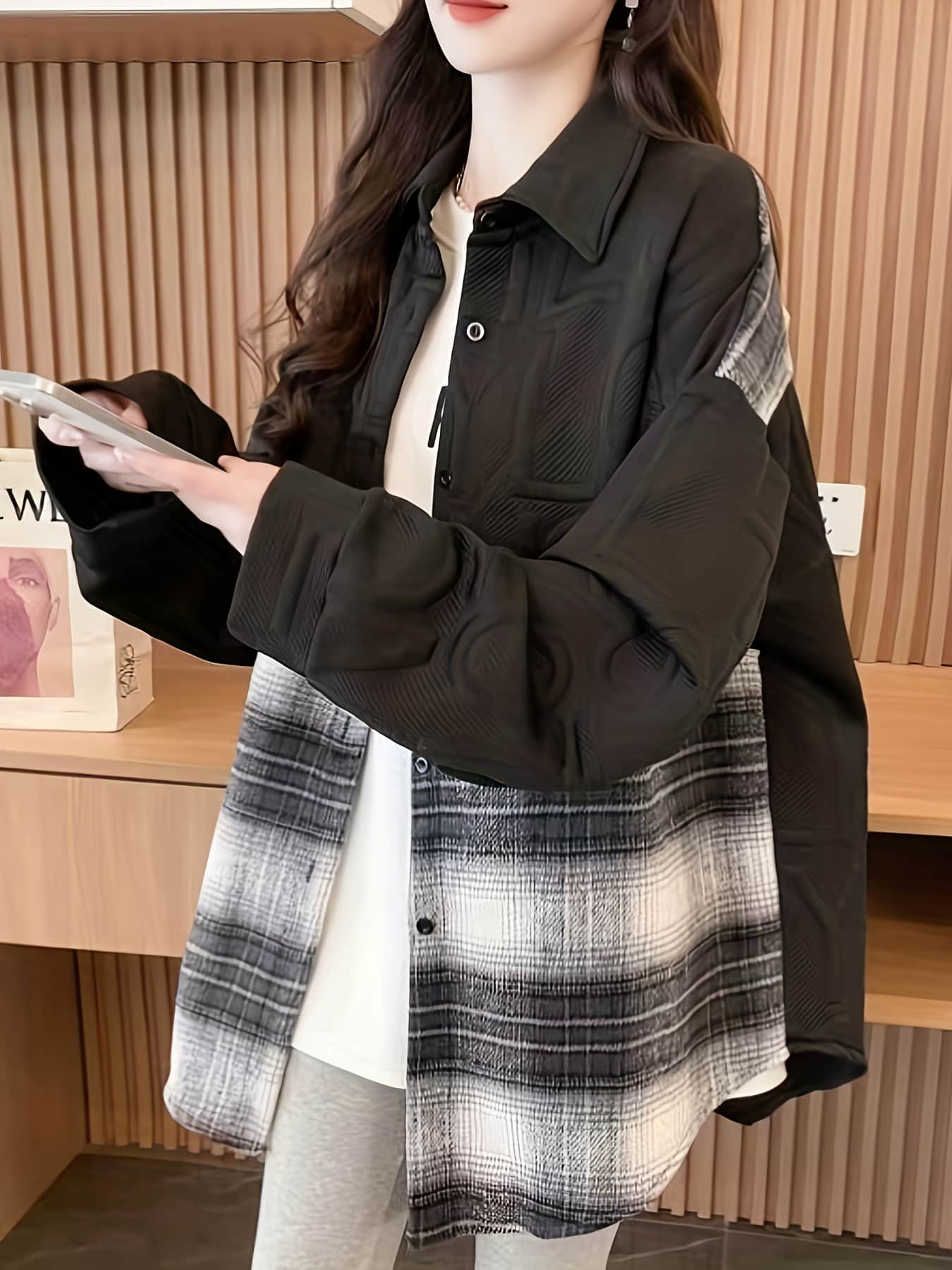 【全店30％OFF引き換え証】【異原料品うつり変わり】読み合わせるプルオーバー レディース 長袖 プルオーバー上衣 厚地の外套大きさ ビッグ影ぼうし フランネルプルオーバー トップス 羽織り 心地よい 幾何学学 エン主任者 上衣 ロング 弁慶格子 読み合わせる 襟付き添い人 前食い違い ボ