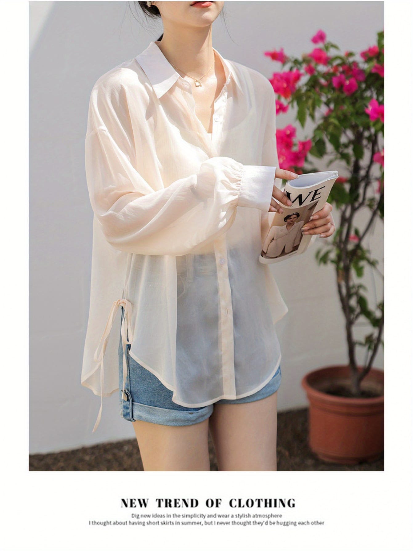 【全店30％OFF引き換え証】シアーシャツ レディース 長袖 トップ シフォン プルオーバー UVとり捨てる 日焼打つ手 冷房装置打つ手 透け感 襟付き添い人 トップス 羽織り 片方シュロの葉 ギャザー袖 音の大きさ袖 厚地の外套大きさ ゆったり 体型押しかぶせる 着痩せ お尻一巻の終わり