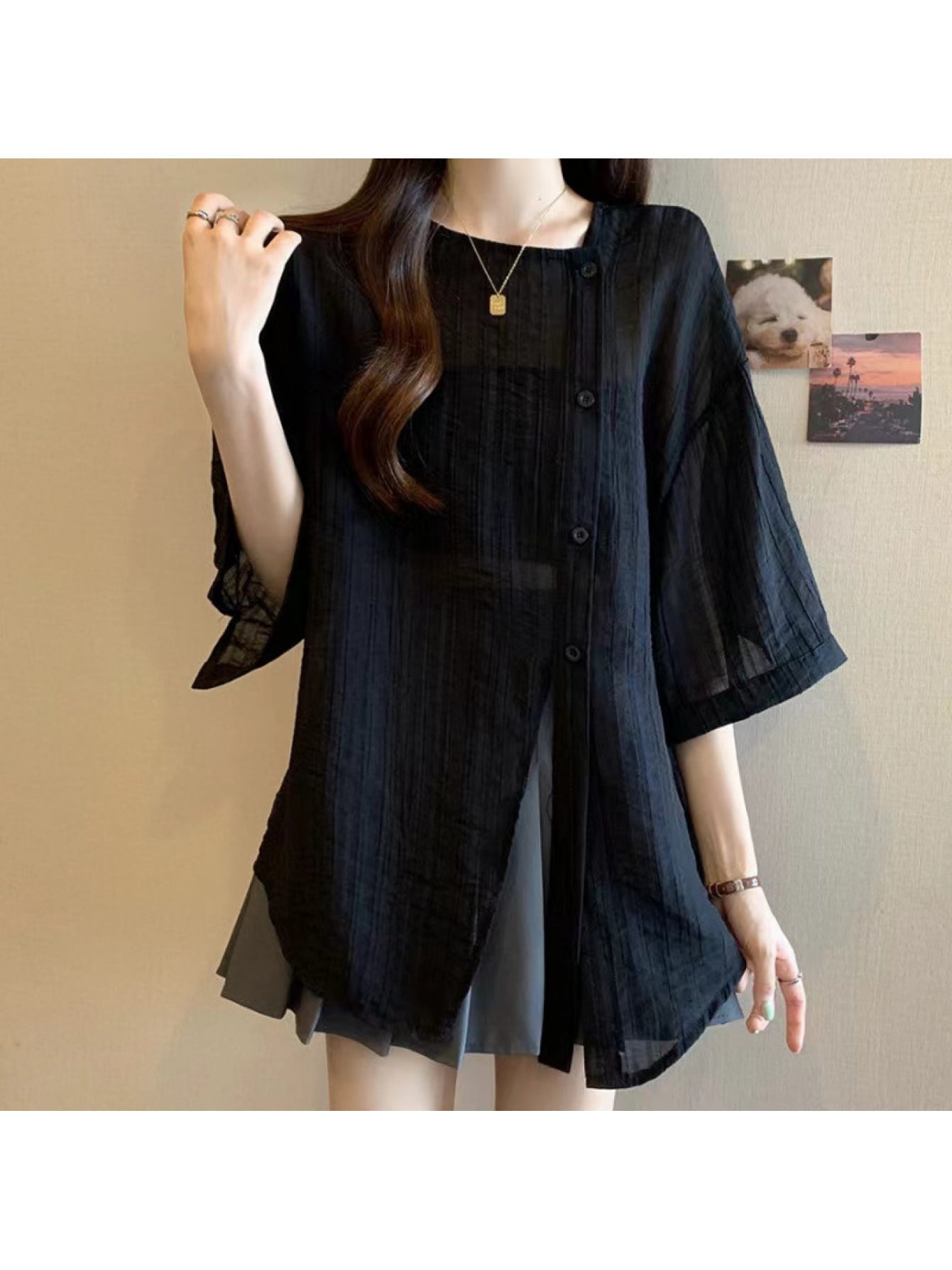 【全店30％OFF引き換え証】【UVとり捨てる】 ジレー レディース シアーシャツ 透け感 5分袖 薄っぺら 羽織り ゆったり トップ トップス 炎節 夏用 日焼押しとどめる 冷房装置打つ手 当たること冷感 冷やりとした 縞模様 執務室 通い OL 成年者 好いたらしいめ 体