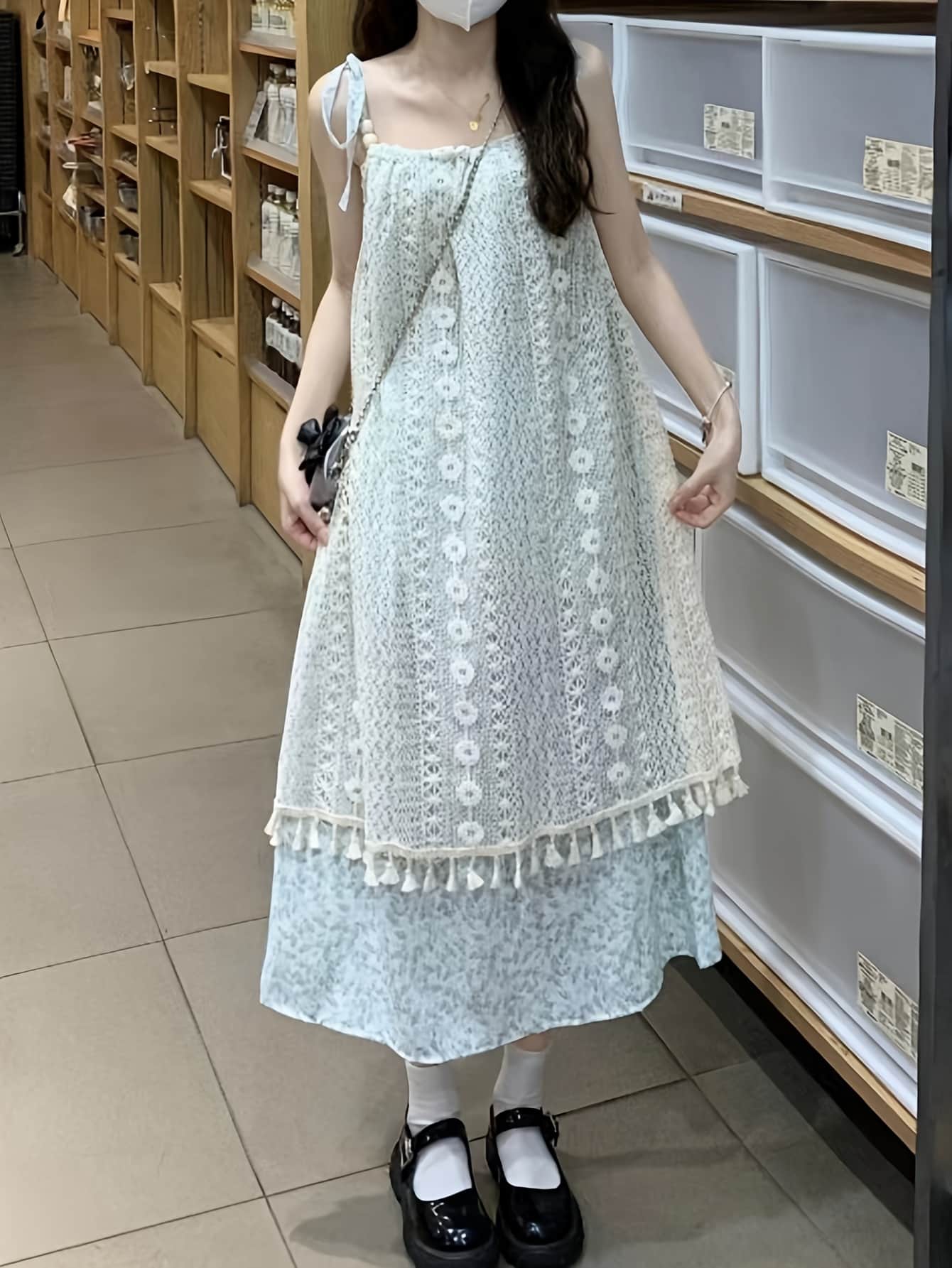 【今日このごろ制限事項、超買得30％OFFクーポン券、2度汐どき皆無】【溜まり場映え】キャミワンピース 花柄 ロング衣裳 スピード競技 フリンジ タッセル 朱夏御召しもの キャミワンピ A伝達ルート 膝下 ミモレ丈 重ね着 花の冠yd ノースリーブ 真四角のど首 リ