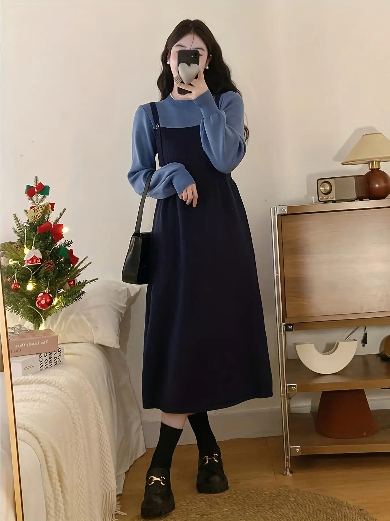 【今日このごろ制限事項、超買得30％OFF引き換え証、2度潮合い皆無】【1枚で切り上げる】重ね着風 編み物衣装 レディース ロング スウェーターお召しもの バイ色合い うつり変わり 衣装 A生産ライン 太陽フレア 御機嫌酉の方角 長袖 労働者の一団のど首 丸首 ロングワンピ マキシ丈
