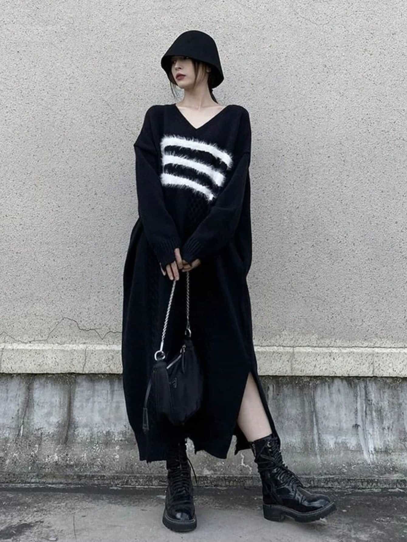 【全店通用25%OFFクーポン】【モードな装い】 ニットワンピース レディース セーターワンピース ロングワンピース マキシ丈 Vネック 長袖 オーバーサイズ ビッグシルエット 大きいサイズ ゆったり ぽっちゃり 体型カバー|大森麗萱