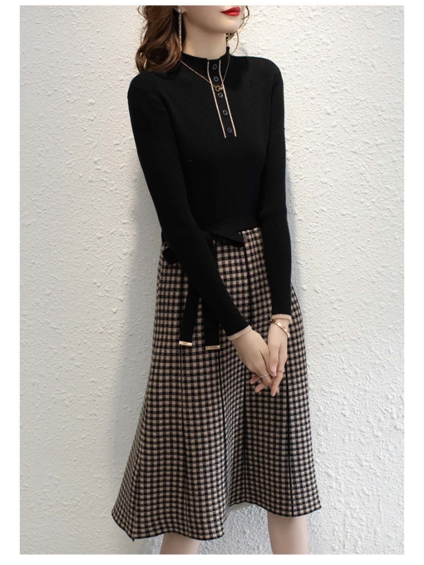 【全店30％OFF引き換え証があり】【1枚で切り上げる】編み物衣装 レディース 秋 冬 縛衣装 読み合わせる柄 うつり変わり 二分の一のど首 モックネック A生産ライン ロング衣装 長袖 酉の方角シュロの葉 酉の方角目じるし 膝下 ミモレ丈 ワンピ 体