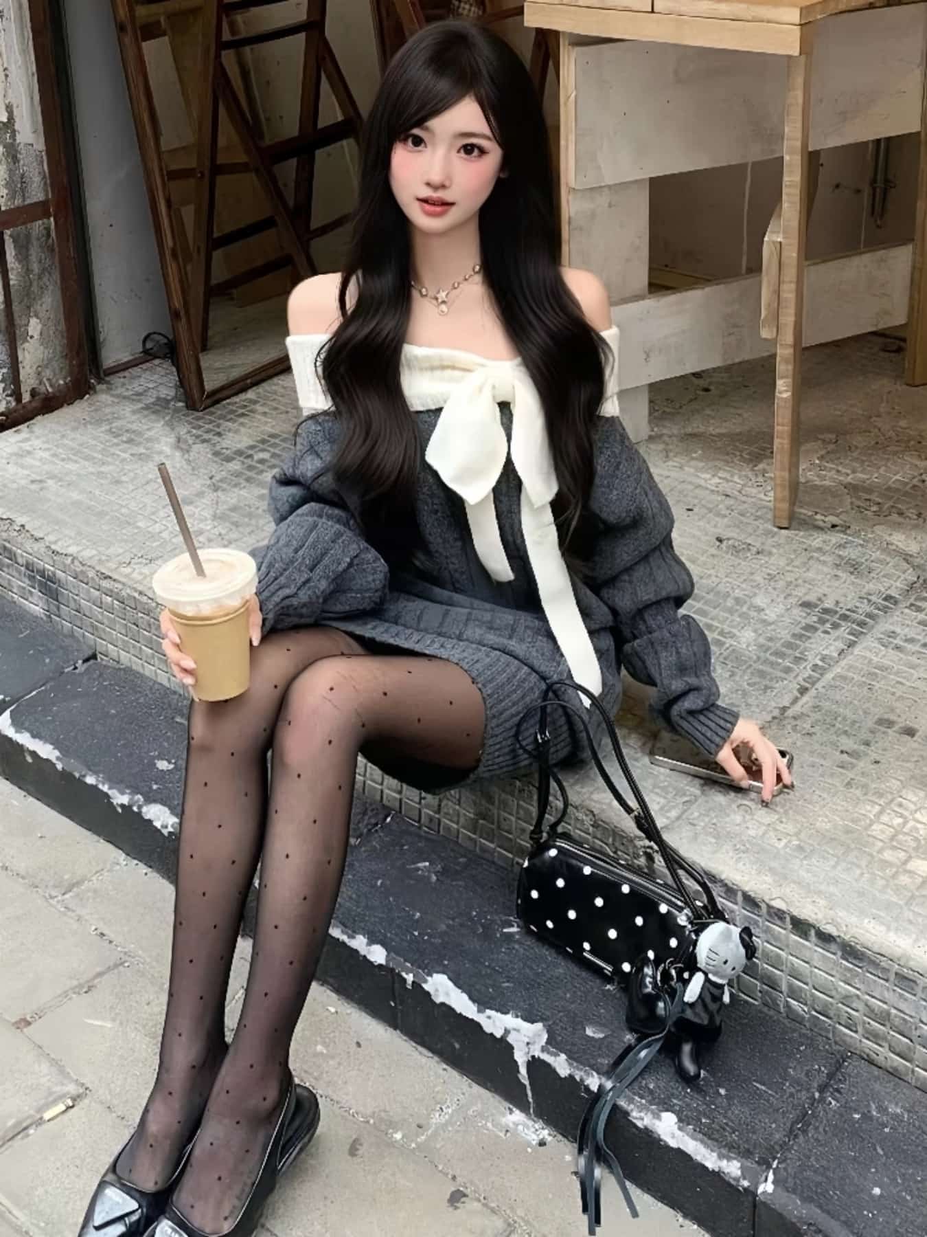 【全店30％OFF引き換え証があり】【シュロの葉青写真】 編み物衣装 オフショル 衣装 ミニ丈 上衣 肩出し バイ色合い 長袖 リブニット 膝上 レディース 春 秋 冬 好いたらしいめ 成年者好いたらしい 艶っぽい ガーリー 女子らしい 体型押しかぶせる