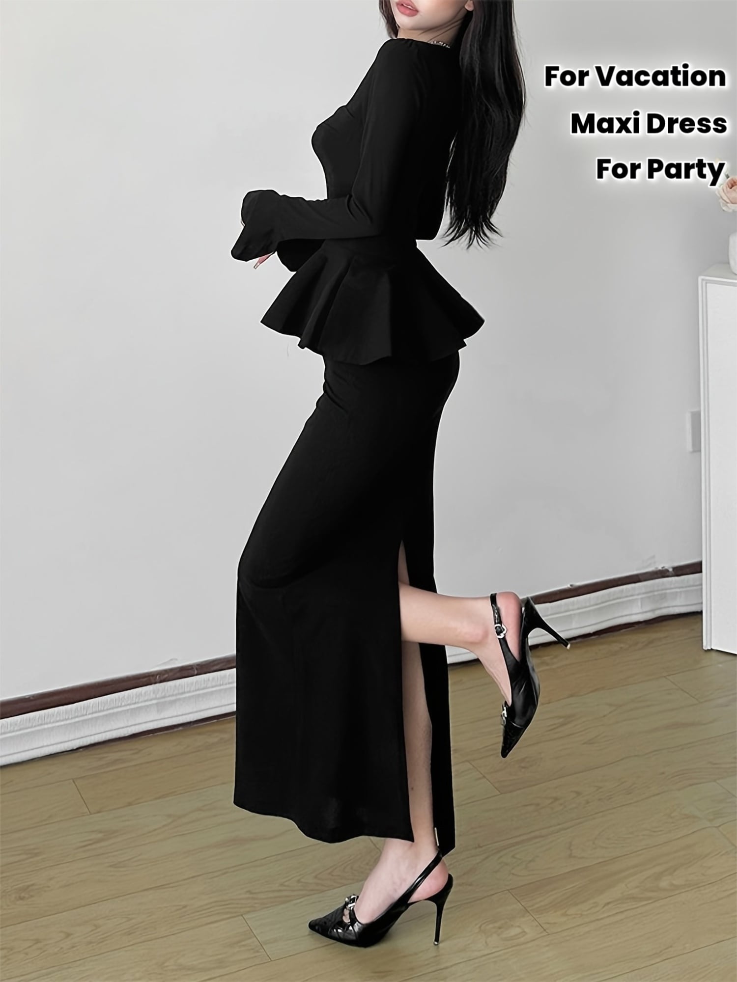 【全店30％OFF引き換え証があり】【美生産ライン】 セットアップ レディース ペプラム 長袖 トップス タイトスカート ロングスコート 2点仕掛ける 上下仕掛ける 細長い切口 マキシ丈 好いたらしいめ 雅びやか 成年者 艶っぽい 体型押しかぶせる 着痩せ 細押し出し 酉の方角