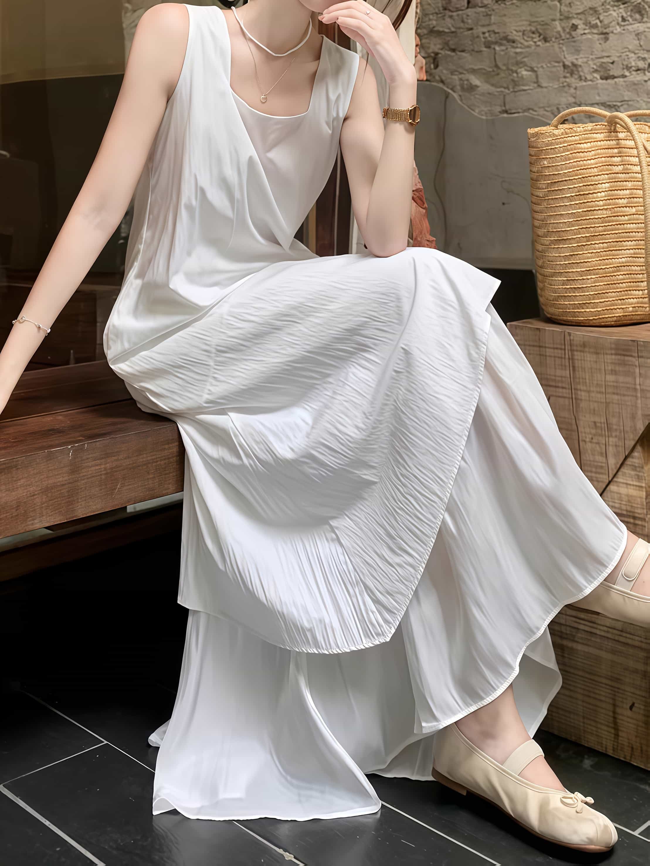【全店30%OFFクーポンがあり】ワンピース ロング 夏 ノースリーブ レディース アシンメトリー イレギュラーヘム マキシ丈 Aライン きれいめ スクエアネック Uネック 涼しい 楊柳風 しわ加工 体型カバー 着痩せ ゆったり 楽ちん 20代 30|大森麗萱