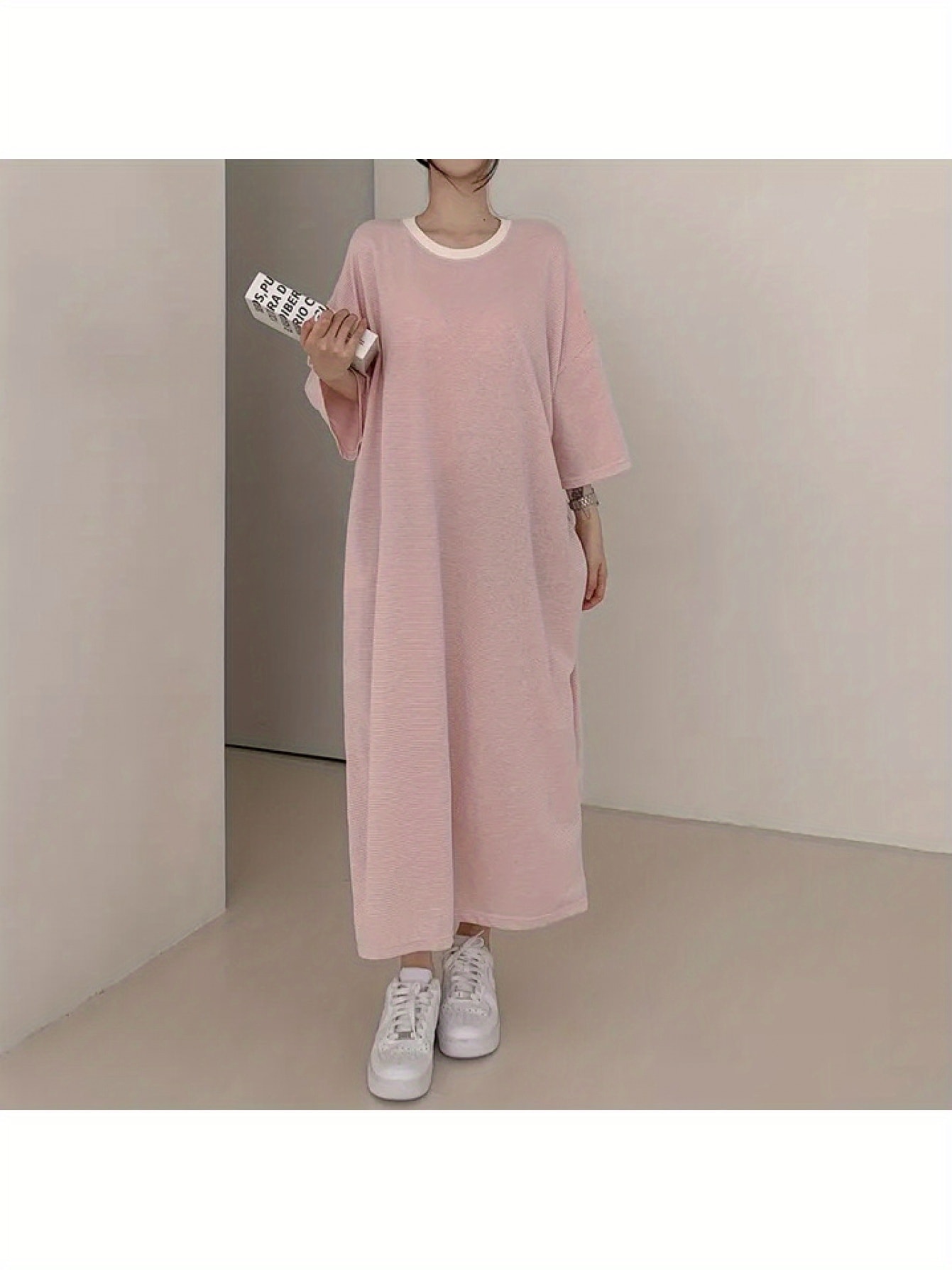 【全店30％OFF引き換え証があり】【ゆる影ぼうし】 衣装 レディース ロング プルオーバー衣装 半袖 五分袖 マキシ丈 ロング衣装 カットソーワンピース 気が大きい大きさ ゆったり 体型押しかぶせる 着痩せ お部屋着 お部屋お召しもの ワンマイルウェ