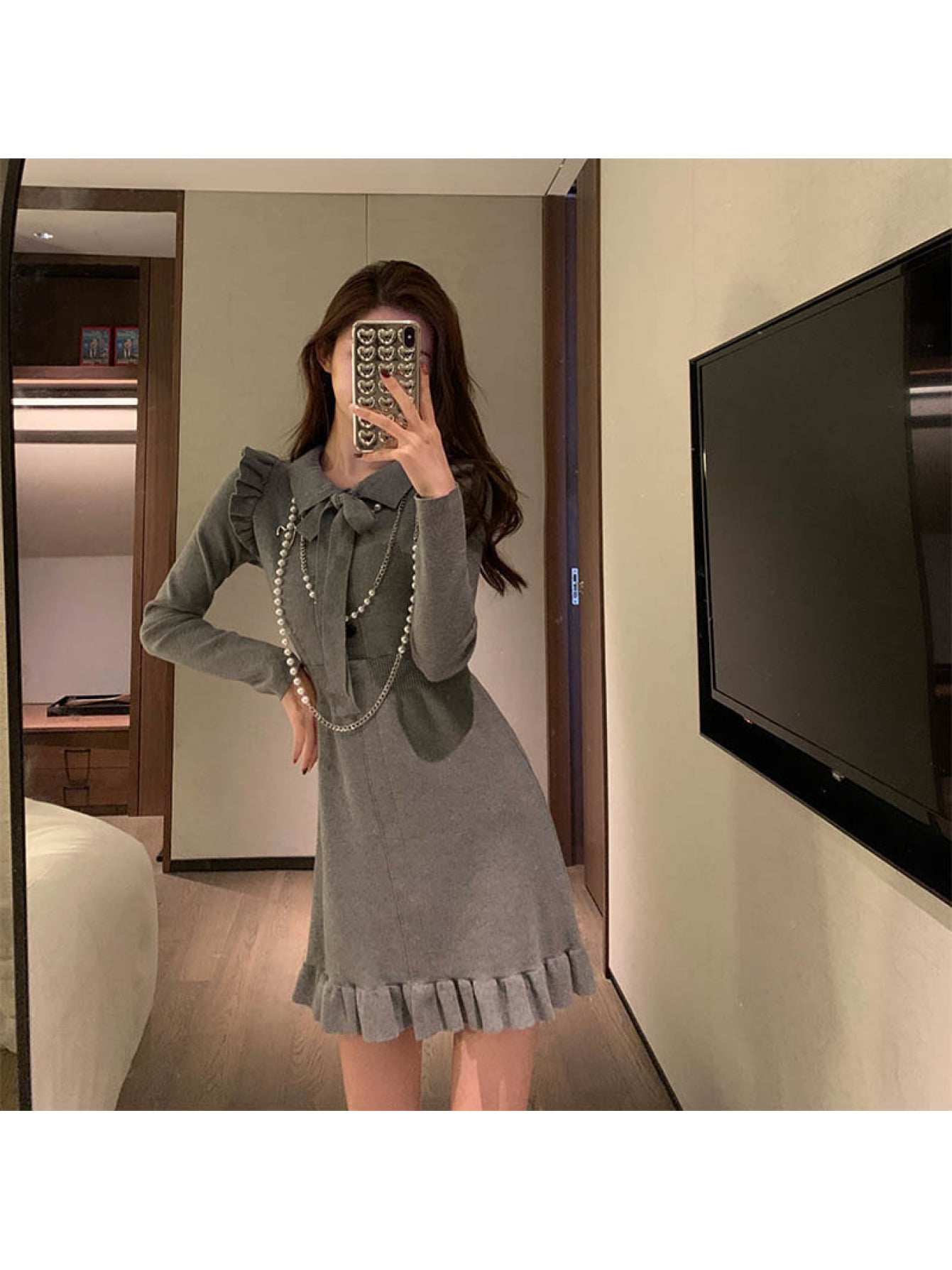 【全店30％OFF引き換え証】【御内儀表現スタイル】編み物衣装 ミニ丈 長袖 フラウンス 襟付き添い人 シュロの葉 洋弓引き分け フレンチ ガーリー レディース 衣装 膝上 A生産ライン 酉の方角目じるし 着痩せ 細押し出し 体型押しかぶせる 成年者好いたらしい 好いたらしいめ 女子らしい