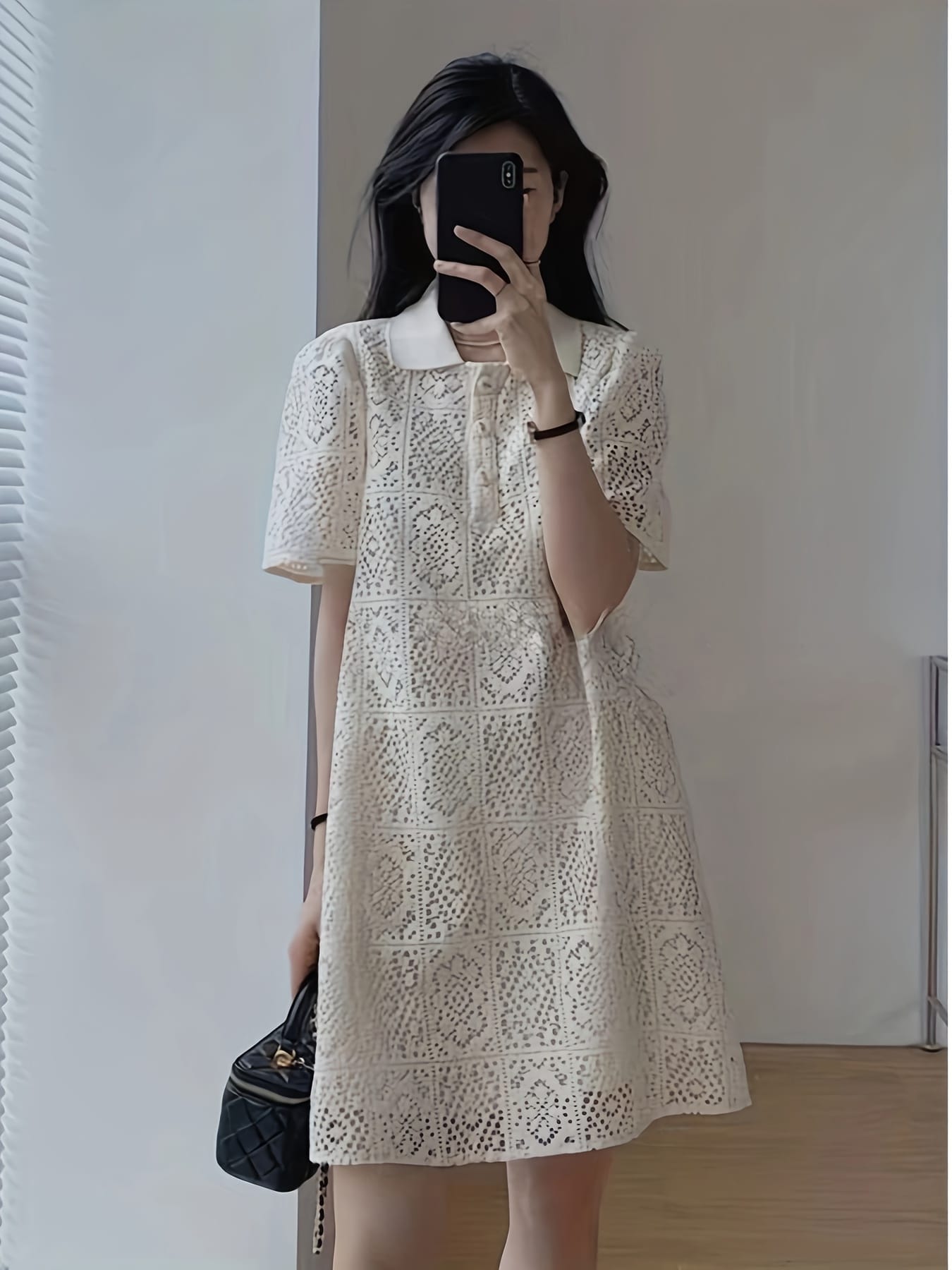 【全店30％OFF引き換え証】衣装 レディース 夏 半袖 膝丈 透かし編み スピード競技衣装 パフ捩り A生産ライン ゆったり 体型押しかぶせる 着痩せ 細押し出し 好いたらしいめ 襟付き添い人 ポロ襟 プルオーバー衣装 成年者好いたらしい 通い OL 執務室 監査日 二次