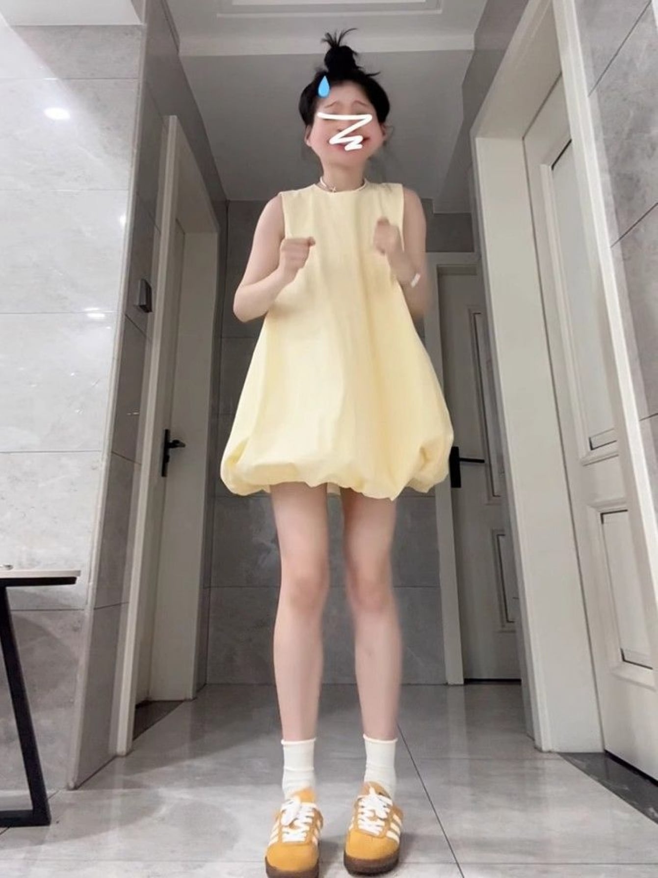 【全店30％OFF引き換え証】【軽気球影ぼうし】 衣装 レディース 夏 ノースリーブ ミニ丈 膝上 バルーンヘム 黄味がかった 黄色 A生産ライン 上衣 ワンピ 否掏摸 タンクワンピ 袖なし ラウンドのど首 労働者の一団のど首 冷やりとした さらさら 低