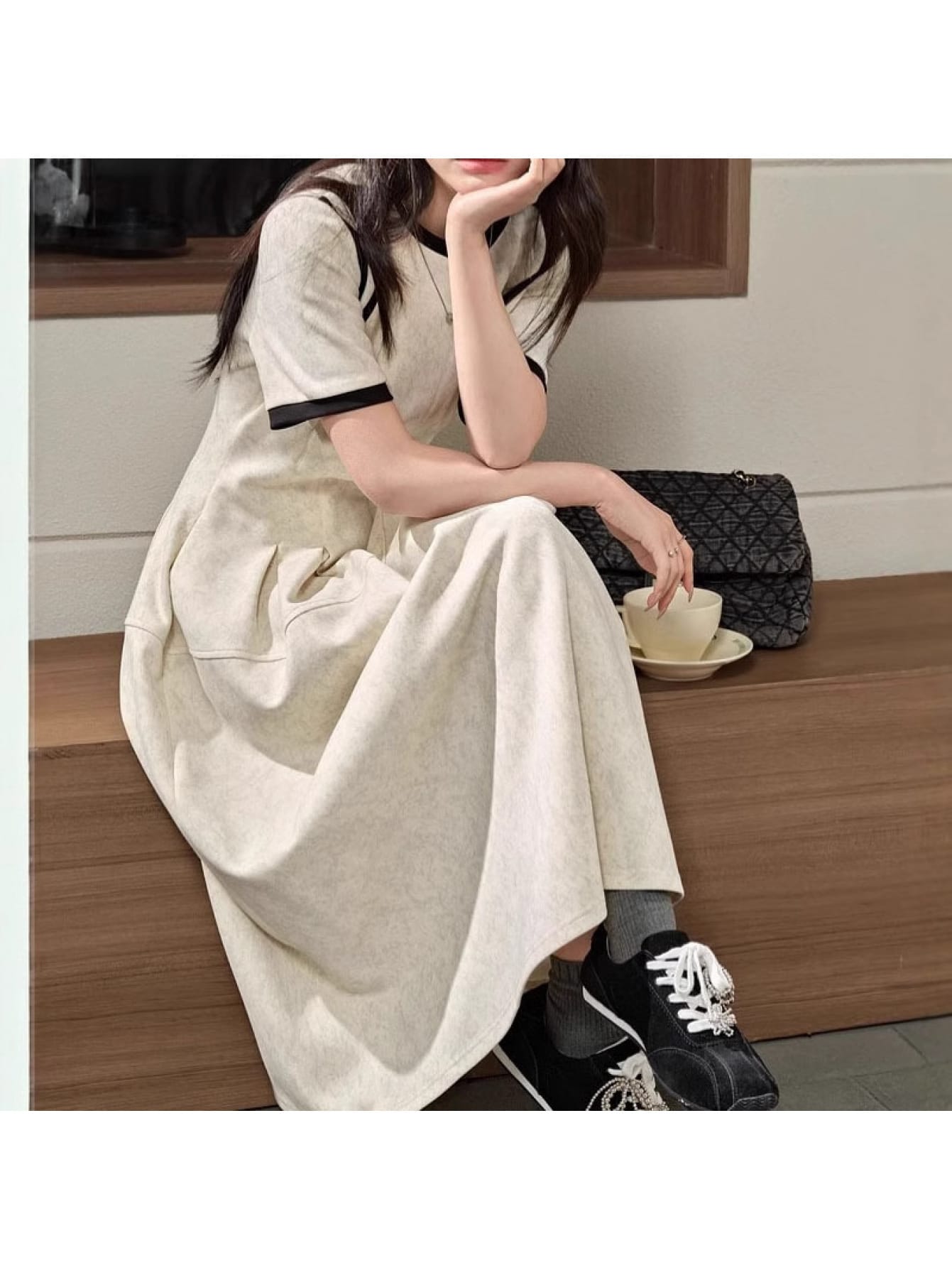 【全店30％OFF引き換え証】【バイ色合い】衣装 レディース ロング衣装 マキシ衣装 半袖 Ｔシャツ衣装 ワンピ 色彩設計 パイピング ロング丈 労働者の一団のど首 春 夏 秋 体型押しかぶせる 二の腕押しかぶせる 着痩せ 細押し出し 挙げ句の果て感 ゆったり