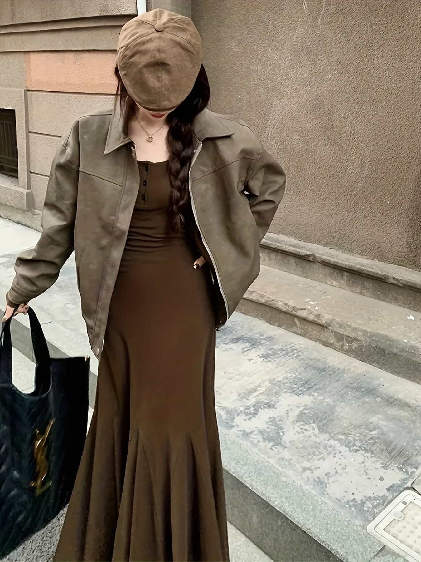 【全店30％OFF引き換え証】【美影ぼうし】 編み物衣装 人魚 ロング 衣装 レディース きつい 長袖 ロングワンピ マキシ衣装 膝下 リブニット ヘンリーのど首 向こう正面名取り草 うつり変わり 体型押しかぶせる 着痩せ 細押し出し 脚長 伸