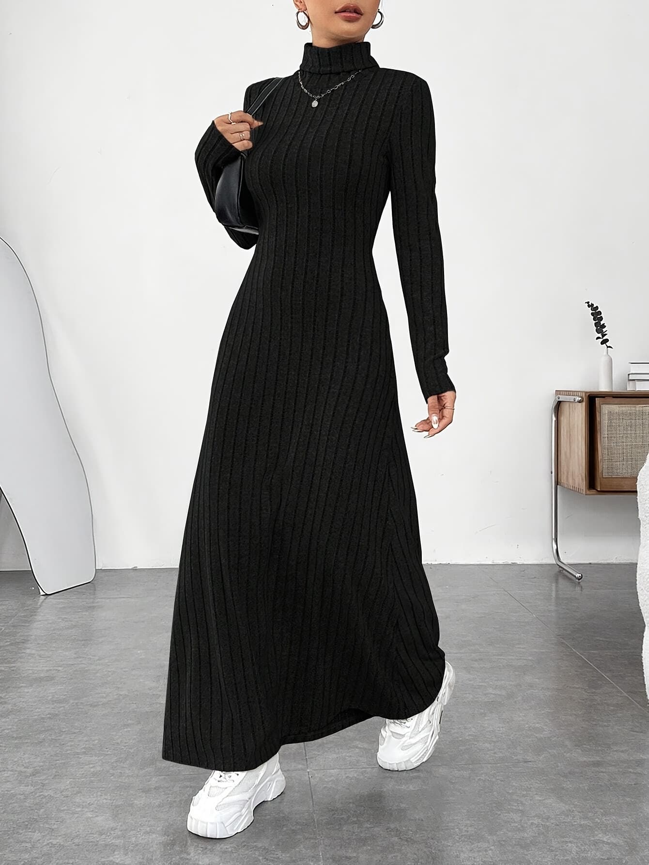 【全店30％OFF引き換え証】編み物衣装 レディース タートルネック ロング衣装 リブニット きつい 長袖 マキシ丈 マキシ衣装 着痩せ 細押し出し 生あたたかい 保温 縦生産ライン 体型押しかぶせる 分かりやすい 無地 好いたらしいめ 心地よい 執務室 通い