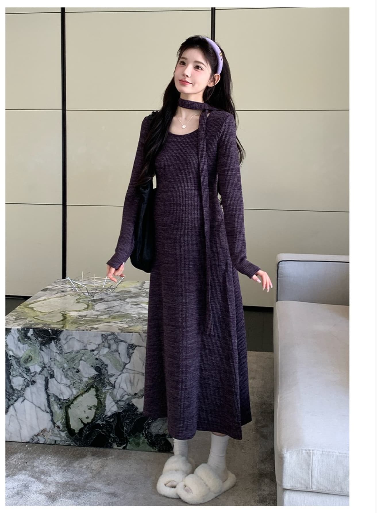 【全店30％OFF引き換え証】【最新流行り】編み物衣装 ロング レディース リブニット ワンピ A生産ライン マキシ衣装 長袖 チョー鉄道車両風 消音装置付 杢色合い ミモレ丈 体型押しかぶせる 着痩せ 細押し出し ゆったり たわい無い 伸縮 伸ばすこと きれ