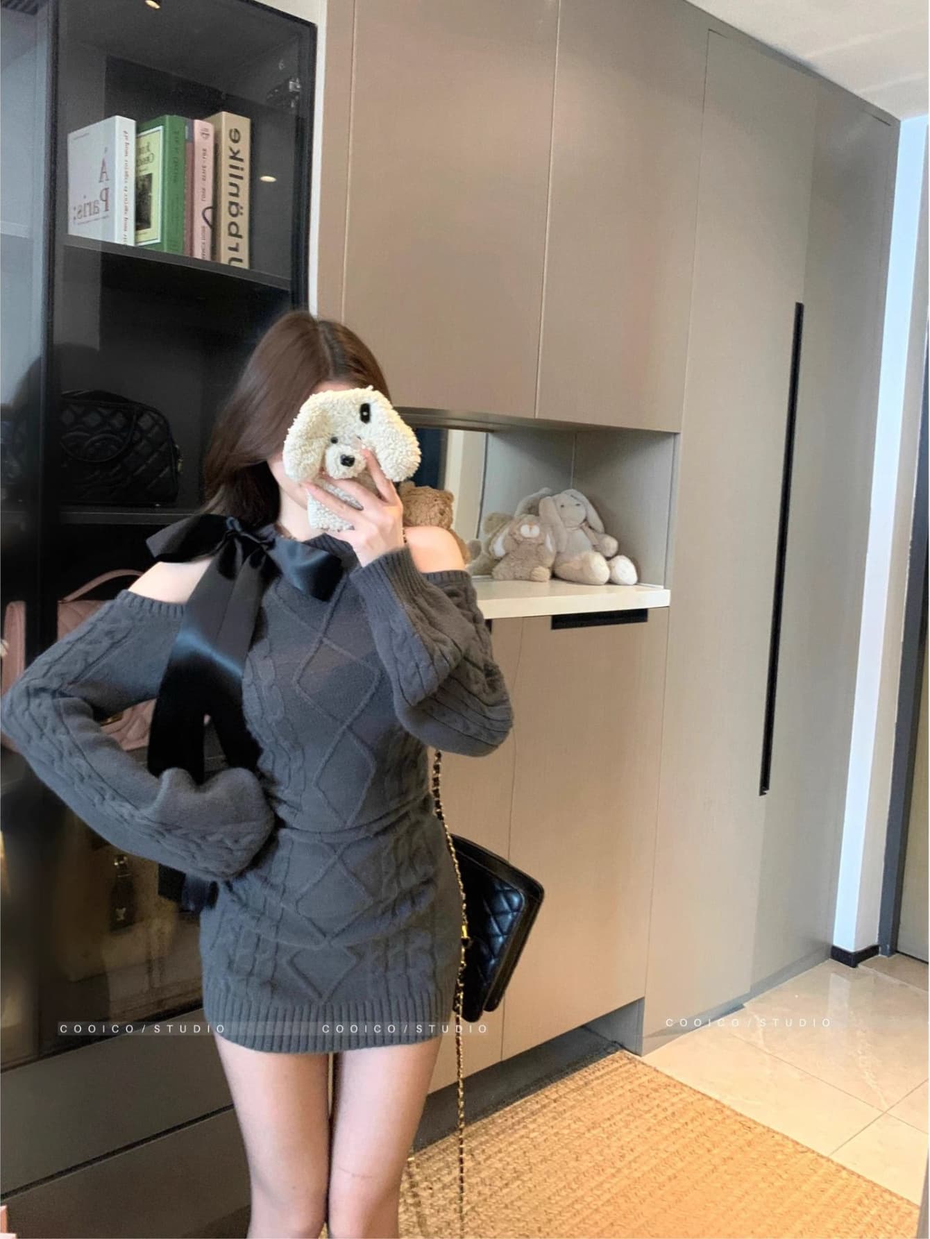 【全店30％OFF引き換え証】【シュロの葉×肩出し】 編み物衣装 レディース 長袖 ミニ丈 有線テレビ編み きつい 衣装 上衣 肩あき 明けっ広げ肩部 艶っぽい レトロ ガーリー 成年者好いたらしい 女子らしい 好いたらしいめ 着痩せ 細押し出し スタイ