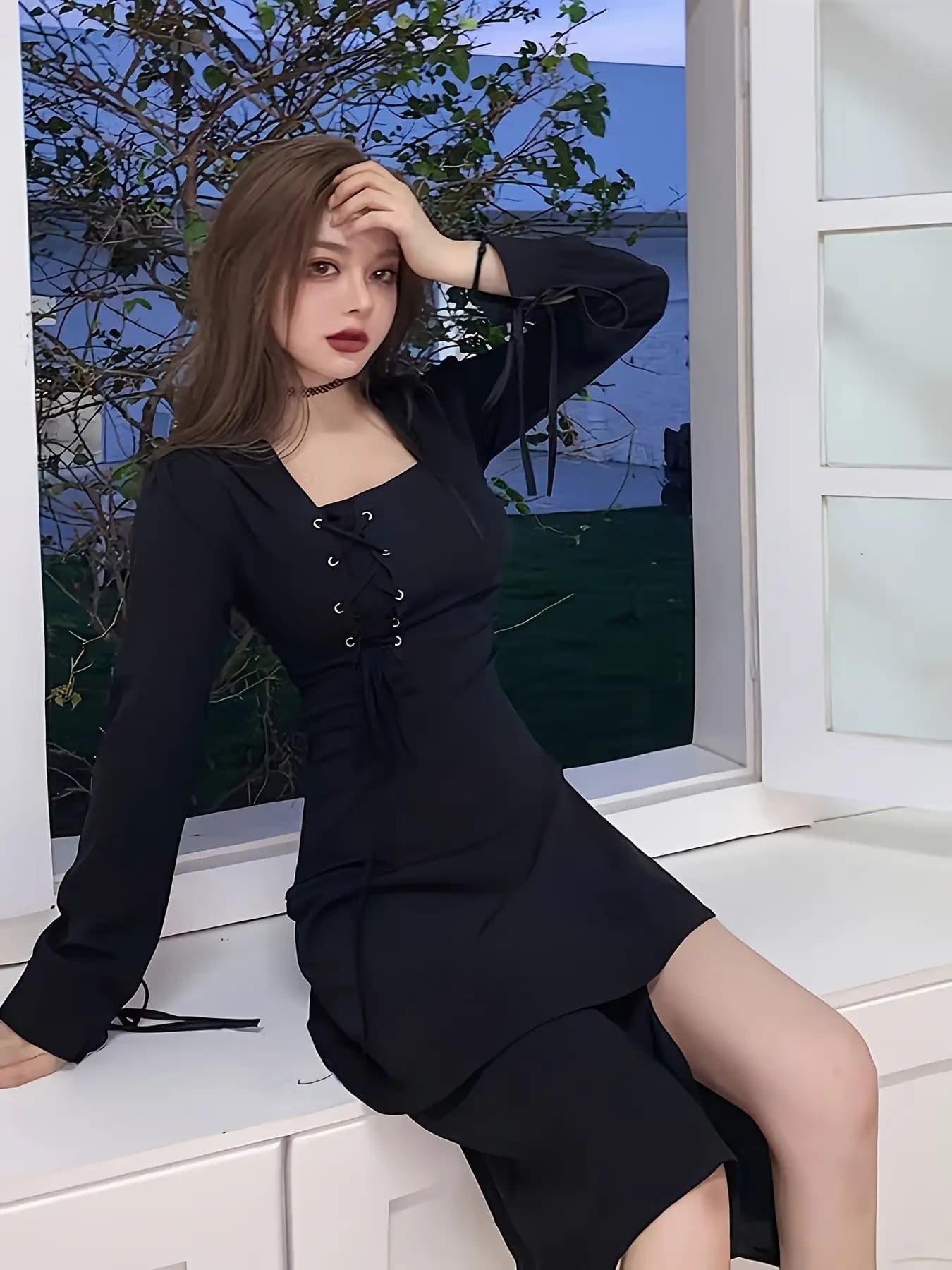 【全店30％OFF引き換え証】【美影ぼうし】衣装 レディース ロング衣装 黒 真四角のど首 スピード競技引きあげる 細長い切口 きつい か細い お召しもの 長袖 黒いこと 流行り物系 艶っぽい 好いたらしいめ 成年者好いたらしい 着痩せ 体型押しかぶせる 細押し出し 脚長成り行き
