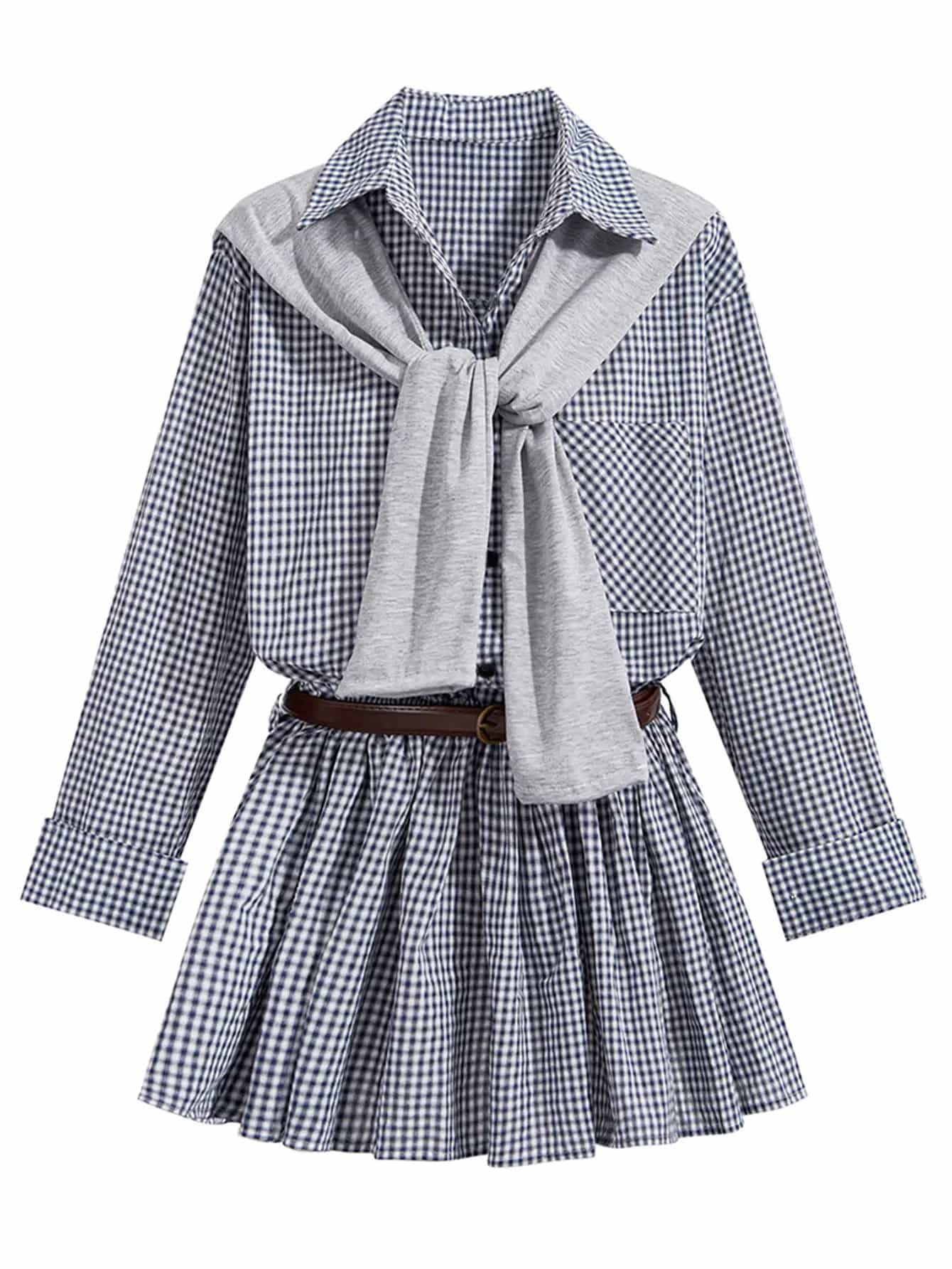 【全店30％OFF引き換え証】【肩かけ＆胴締め付】 チェックシャツワンピース 長袖 レディース 膝丈 ミニ丈 読み合わせる柄 ギンガム読み合わせる シャツワンピ A生産ライン 筋目スコート 襟付き添い人 前食い違い 体型押しかぶせる 着痩せ 細押し出し 酉の方角目じるし 2点セッ