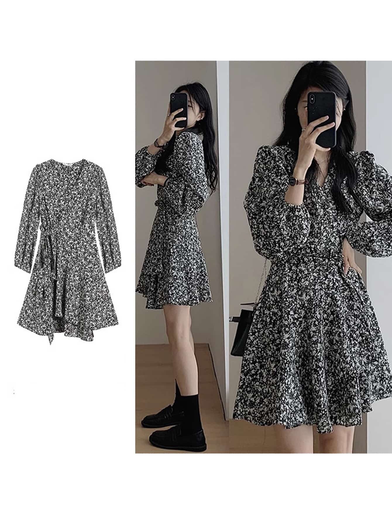 【全店30％OFF引き換え証】【2025新作】小花柄 衣装 ミニ丈 カシュクール Vのど首 長袖 A生産ライン 御機嫌酉の方角 ワンピ 膝上 総柄 花柄 御花 着痩せ 体型押しかぶせる 足長成り行き 細押し出し 成年者好いたらしい 好いたらしいめ 通い 会う約束 うしろ帯会 お呼ば