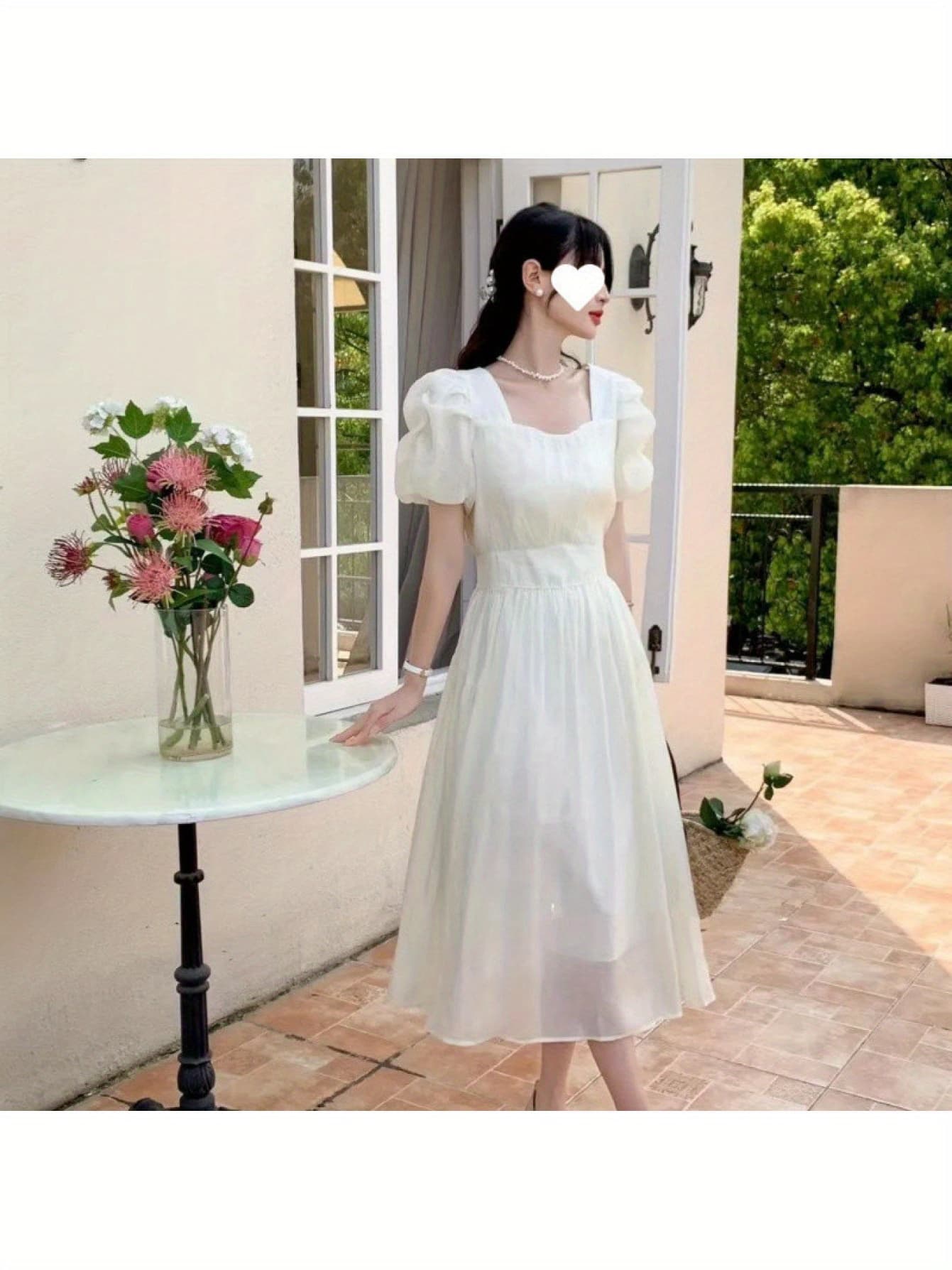 【全店30％OFF引き換え証】【体型押しかぶせる】 衣装 夏 半袖 ロング ミモレ丈 真四角のど首 成年者好いたらしい 気が大きい大きさ ゆったり A生産ライン 30代 40代 50代 酉の方角天然ゴム 着痩せ 細押し出し 二の腕押しかぶせる 音の大きさ袖 軽気球袖 白 ホワイ