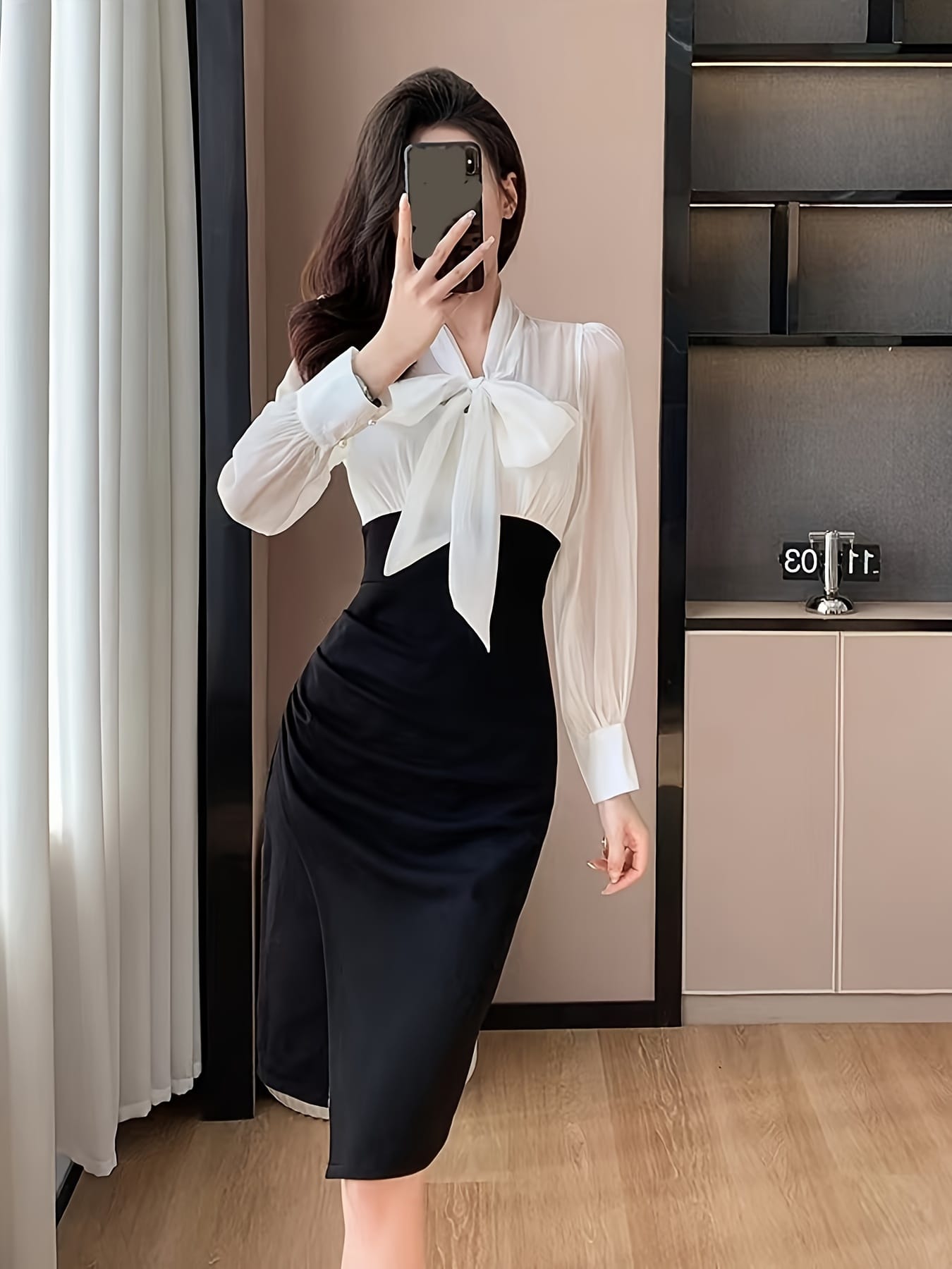 【全店30％OFF引き換え証】【洋弓引き分けシュロの葉】 衣装 レディース タイトワンピース 膝丈 バイ色合い 一本調子 長袖 きつい お召しもの ワンピ ミモレ丈 うつり変わり 色彩設計 襟付き添い人 ギャザー ドレープ 御機嫌酉の方角 着痩せ 細押し出し 体型押しかぶせる オフ