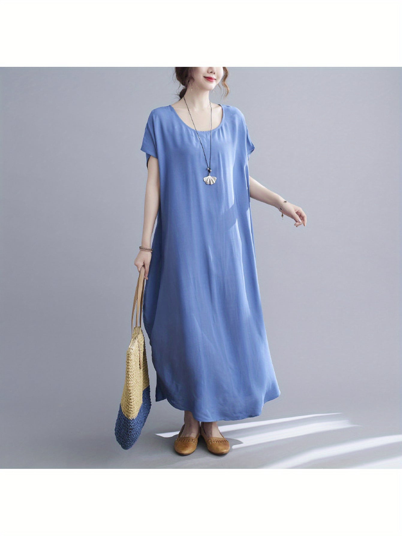 【全店30％OFF引き換え証】【10色取りひろげる】衣装 ロング 夏 レディース ロング衣装 半袖 マキシ丈 上衣 コクーンシルエット ゆったり 体型押しかぶせる 気が大きい大きさ 着痩せ ぽっ自転車 30代 40代 50代 無地 労働者の一団のど首 冷やりとした