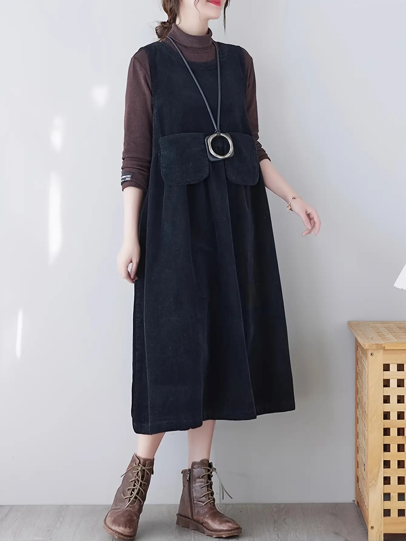 【全店30％OFF引き換え証】【コール天風】前掛けスコート 衣装 レディース ロング A生産ライン ジャンスカ ワンピ ミモレ丈 膝下 ノースリーブ 重ね着 花の冠yd 気が大きい大きさ ゆったり 体型押しかぶせる 着痩せ 細押し出し たわい無い 衣嚢付