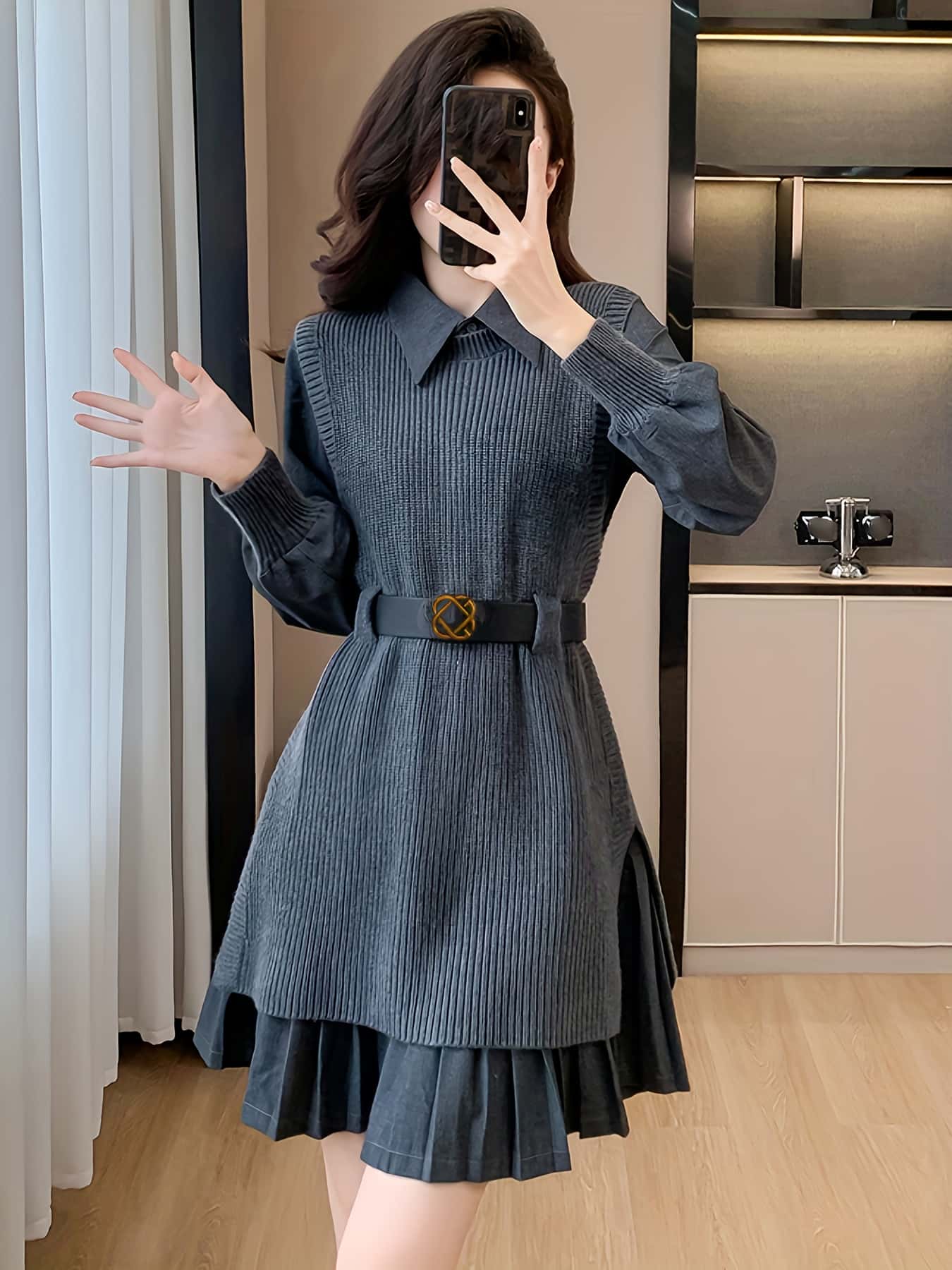 【全店30％OFF引き換え証】【胴締め付き添い人】 セットアップ レディース 2点仕掛ける 編み物より良い プルオーバー衣装 膝丈 長袖 好いたらしいめ 重ね着 花の冠yd 筋目 襟付き添い人 体型押しかぶせる 着痩せ 細押し出し 酉の方角目じるし 執務室 通い OL ママコーデ