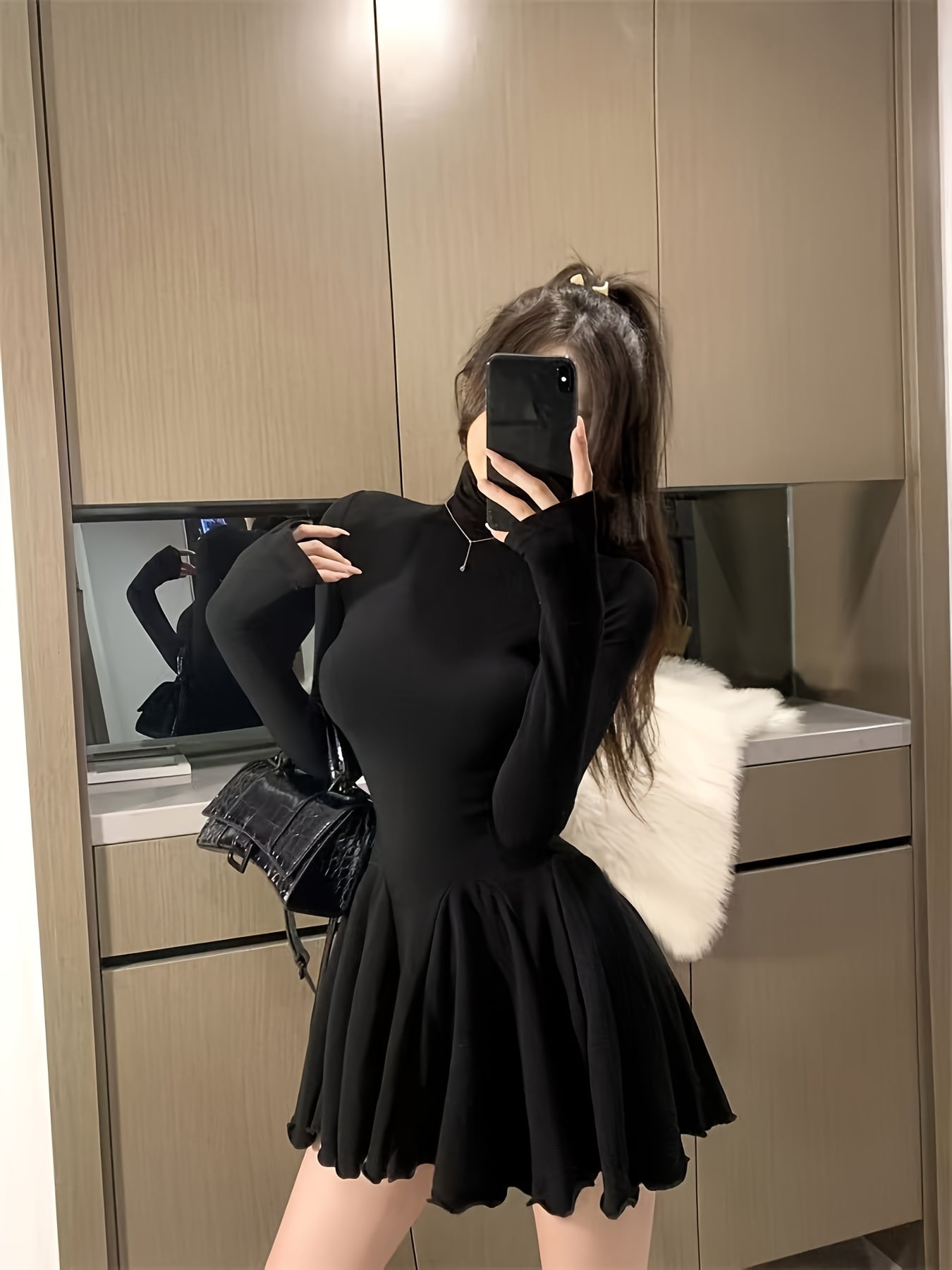 【全店30％OFF引き換え証】【美生産ライン】衣装 レディース ハイネック タートルネック 長袖 ミニ丈 A生産ライン 上衣 きつい 酉の方角目じるし うつり変わり 着痩せ 細押し出し 体型押しかぶせる 膝上 遊撃手丈 無地 分かりやすい 好いたらしいめ 成年者好いたらしい カジ
