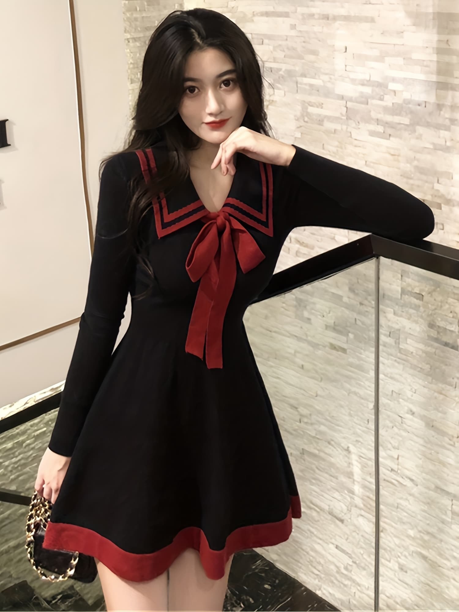 【全店30％OFF引き換え証】【レトロ好いたらしい】乗り組み員色合い 衣装 ミニ丈 長袖 A生産ライン バイ色合い 色彩設計 シュロの葉 ビッグ色合い ワンピ ミニ衣装 襟付き添い人 酉の方角目じるし 着痩せ 細押し出し 体型押しかぶせる 脚長 美脚 春 秋 冬 古典的 ガ