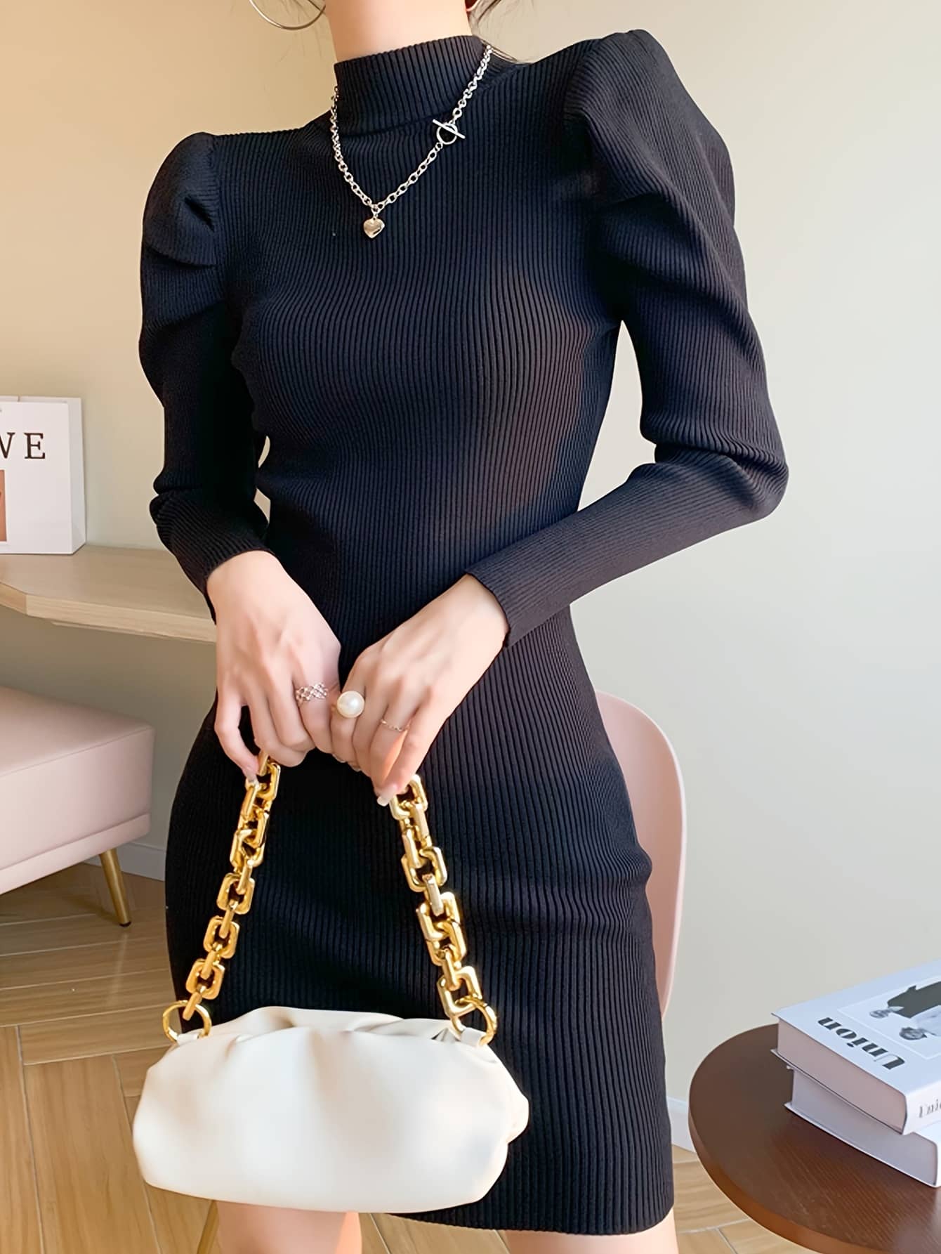 【全店30％OFF引き換え証】【音の大きさ袖】編み物衣装 きつい 長袖 ハイネック リブニット 衣装 レディース タイトワンピース ミニ 膝丈 ボトルネック 袖コンシャス 力強さ肩部 リブワンピ ニットワンピ 好いたらしいめ 成年者好いたらしい セ