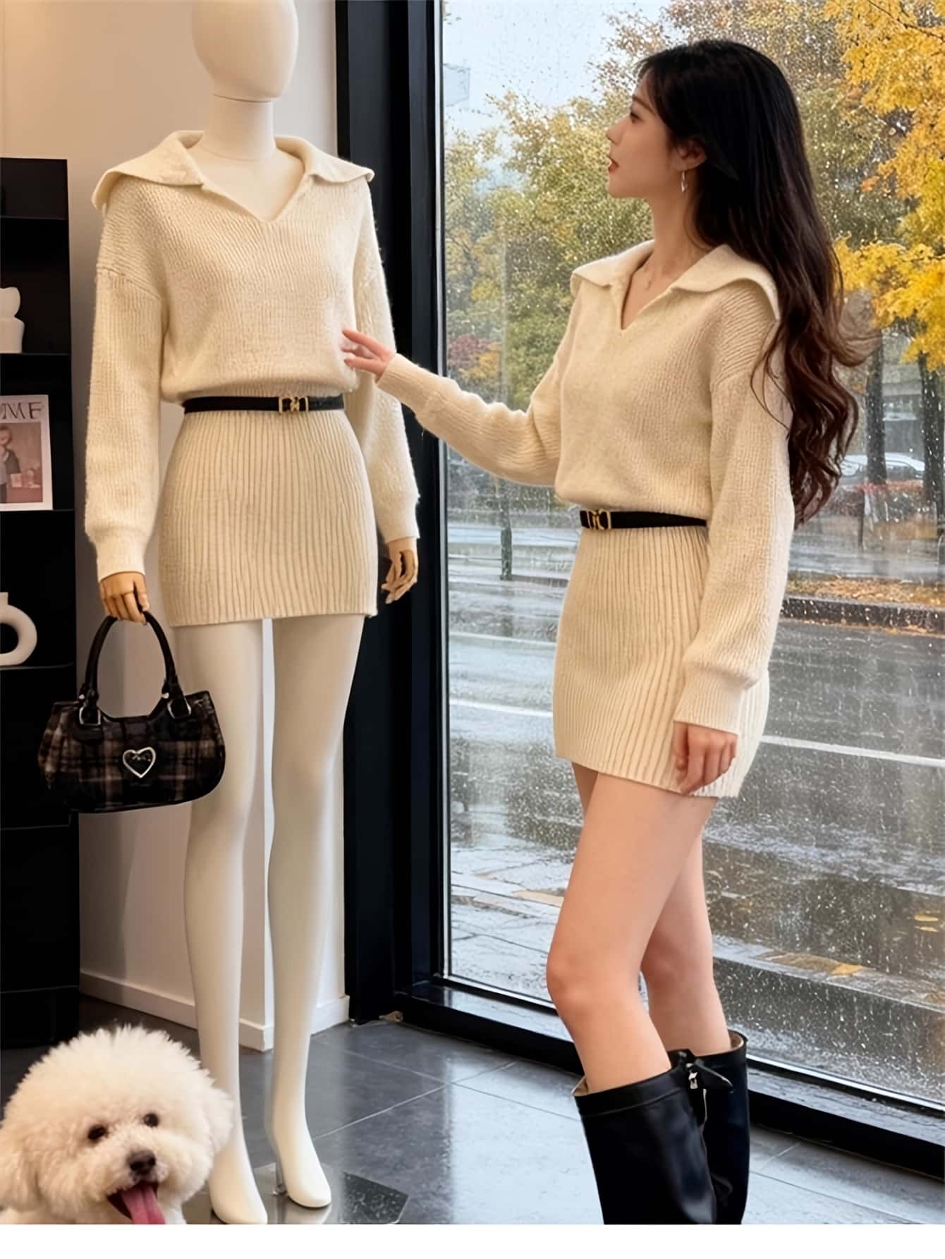 【全店30％OFF引き換え証】【成年者好いたらしい】襟付き添い人 編み物衣装 ミニ丈 レディース 長袖 リブニット タイトワンピース 旗がしら 上衣 好いたらしいめ 着痩せ 体型押しかぶせる 細押し出し 脚長成り行き 秋冬 春 通い 執務室 会う約束 20代 30代 40