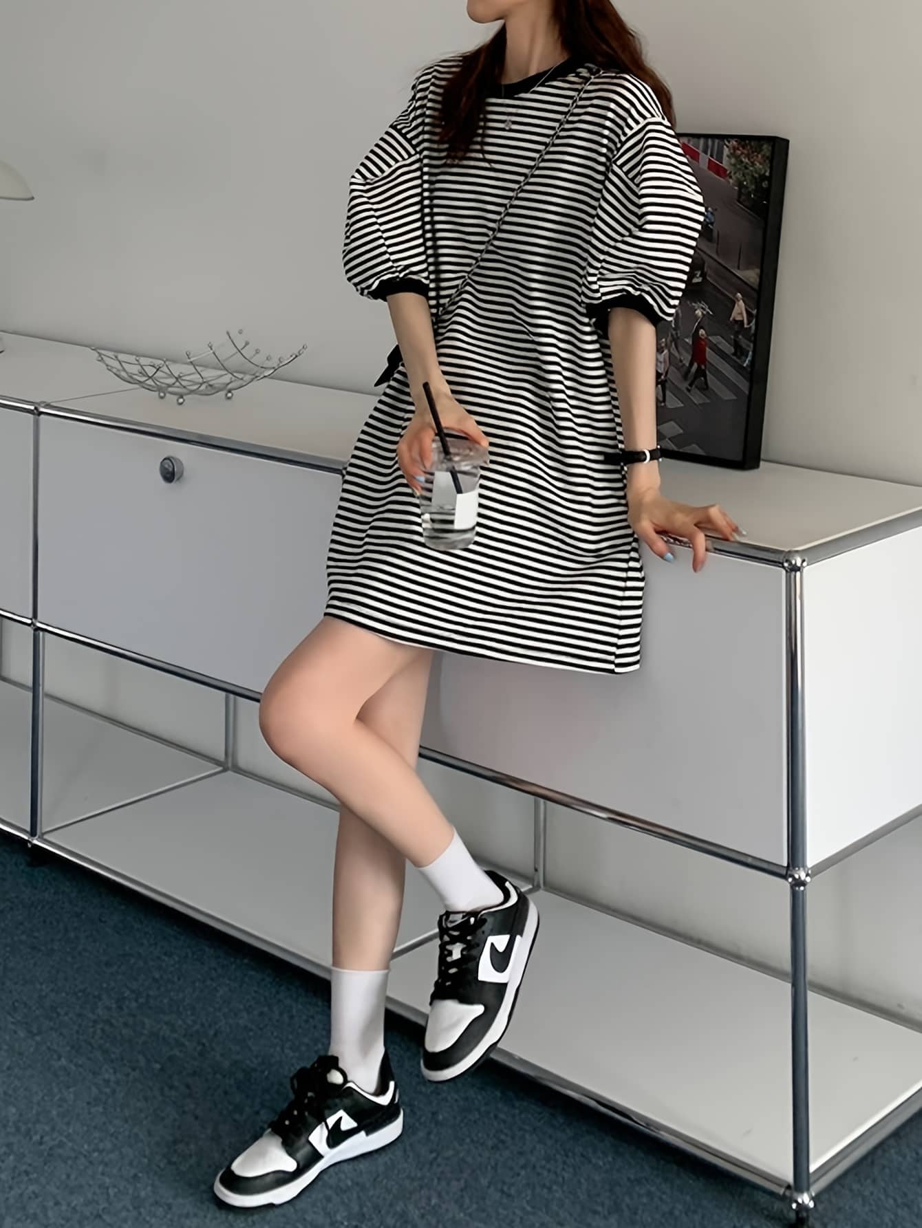 【全店30％OFF引き換え証】【成年者心地よい】間借り人 衣装 レディース ミニ衣装 膝上 上衣 労働者の一団のど首 五分袖 音の大きさ捩り バイ色合い 色彩設計 うつり変わり ゆったり 体型押しかぶせる 二の腕押しかぶせる 着痩せ 細押し出し たわい無い 心地よい