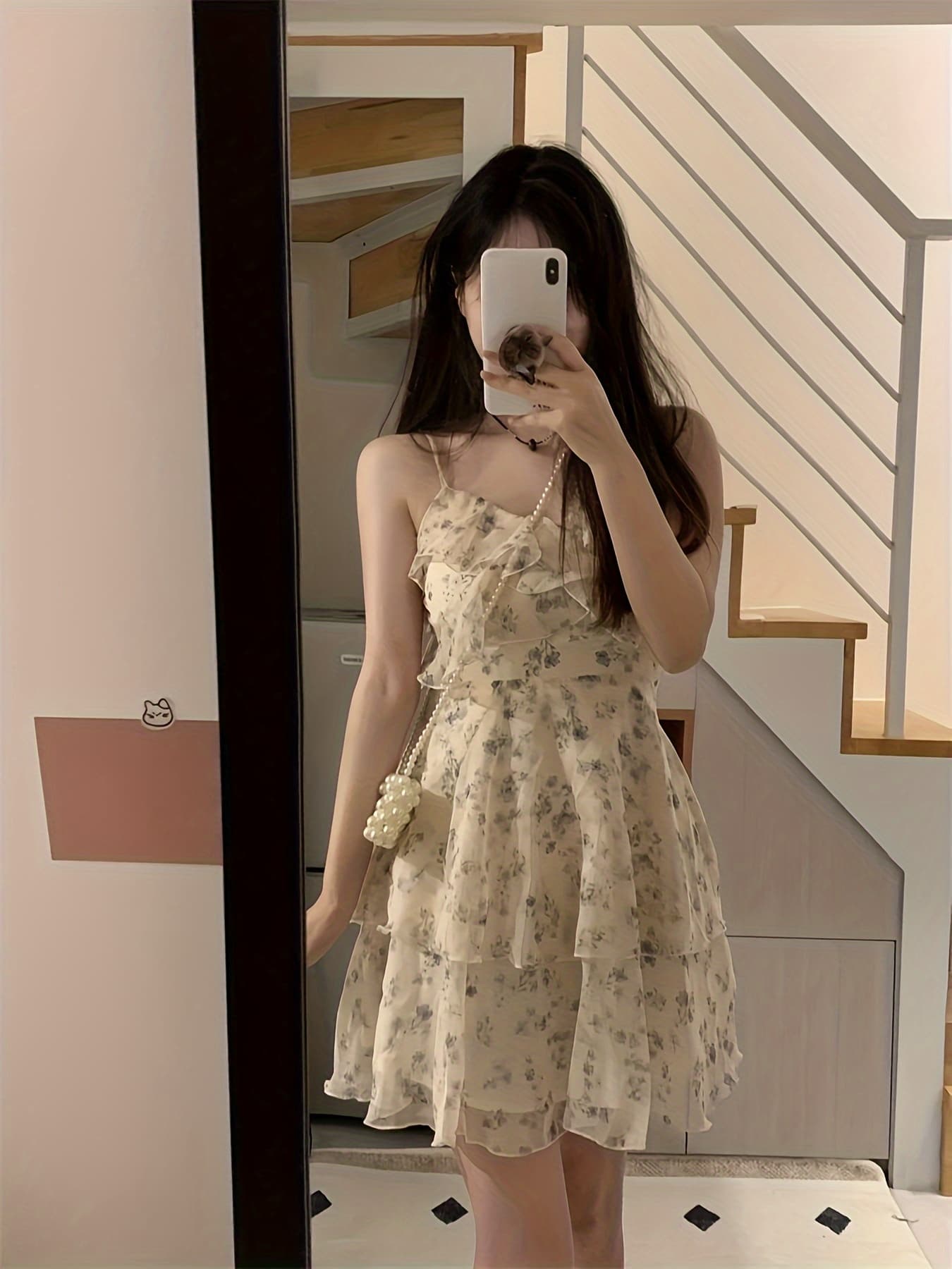 【全店30％OFF引き換え証】【ティアードワンピ】花柄 キャミソール 衣装 レディース キャミワンピ 小花柄 ティアード フラウンス ミニ丈 膝丈 A生産ライン ノースリーブ 袖なし ワンピ 総柄 御花 刷り上げる 清楚 体型押しかぶせる 着痩せ 細押し出し 脚