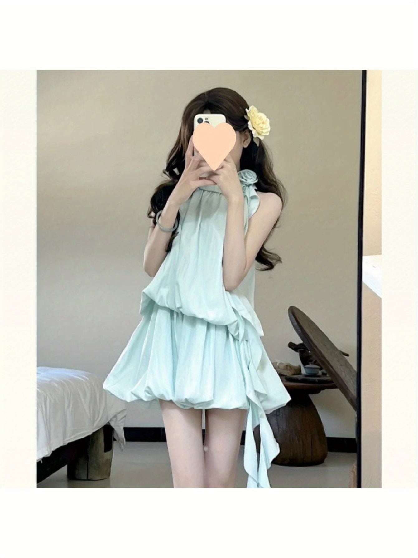 【全店30％OFF引き換え証】【成年者好いたらしい】衣装 レディース ミニ丈 ノースリーブ ホルターネック 軽気球 ワンピ お召しもの ペパーミント緑であること シュロの葉 フラウンス ティアード 膝上 春夏 2025 新作 韓国流行り物 好いたらしいめ 女子らしい エレガン
