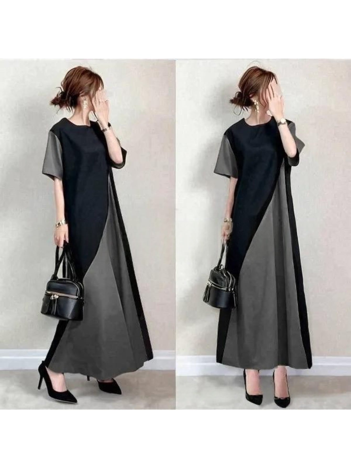 【全店30％OFFクーポン券】【バイ色つや】衣装 レディース ロング衣装 マキシ衣装 うつり変わり 色彩設計 ワンピ 半袖 五分袖 A伝達ルート ゆったり 体型覆いかぶせる 着痩せ 細押し出し 生やさしい 好いたらしいめ 心地好い 成年者 流行り物 執務室 通い O