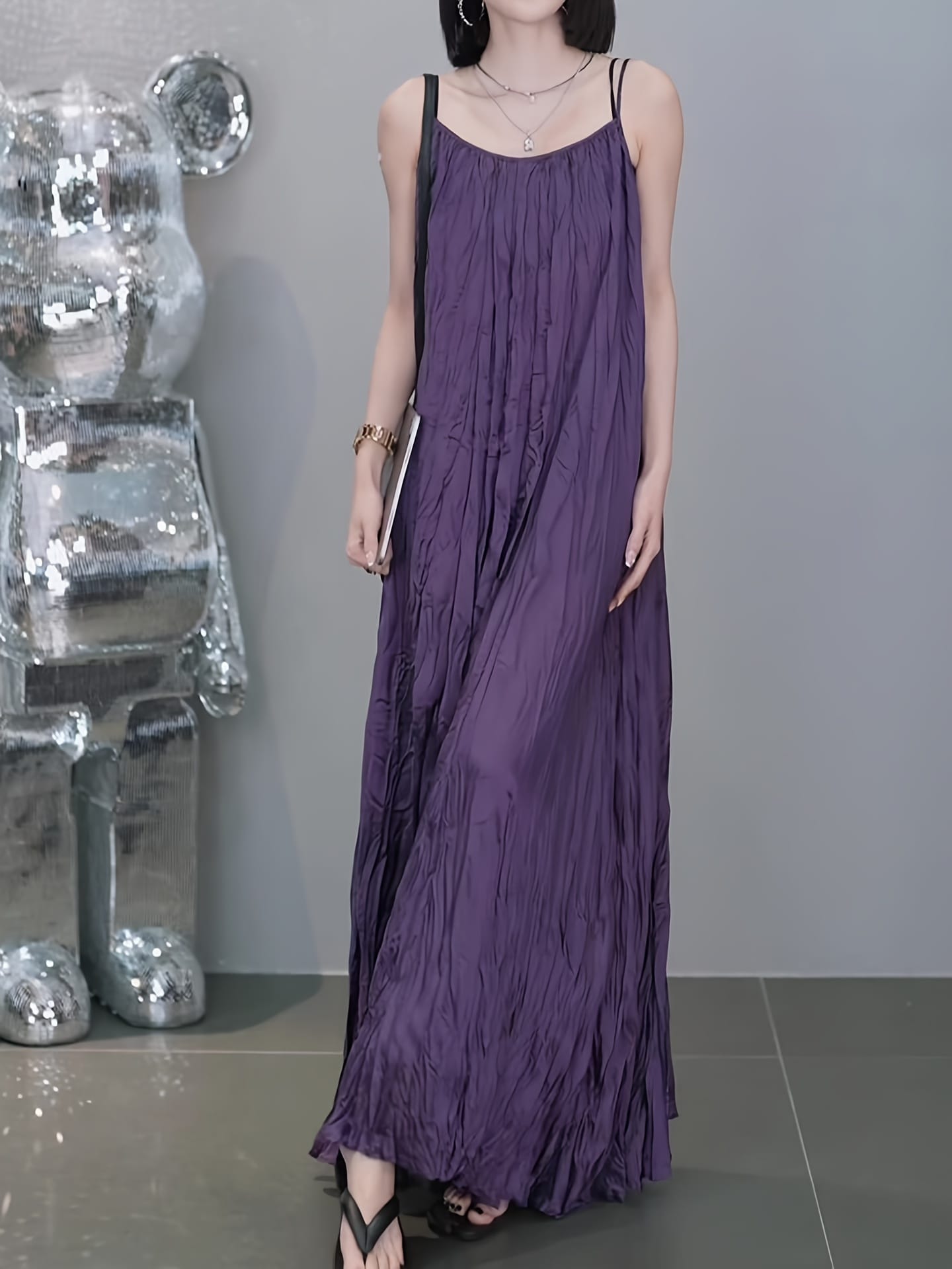 【全店30％OFFクーポン券】【2025新作】キャミワンピース ロング マキシ丈 レディース 洗濯機製作 筋目 衣装 シワ製作 a伝達ルート 体型覆いかぶせる 着痩せ 細押し出し 春 夏 秋 パープル 紫 濃紫 成年者好いたらしい 好いたらしいめ 心地好い リゾー