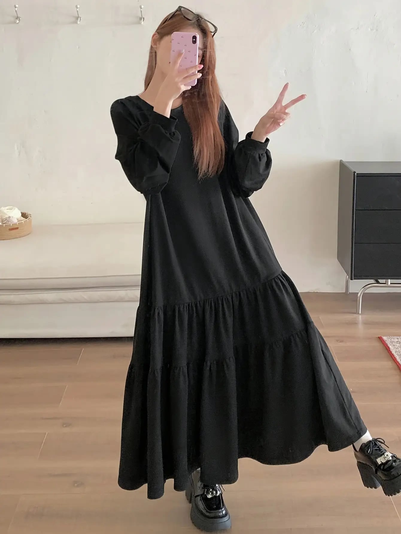 【全店通用25%OFFクーポン】【体型カバー】ワンピース ロングワンピース ティアードワンピース レディース マキシ丈 スウェット トレーナー ロングワンピ 長袖 チュニック Aライン 裾切り替え ギャザー ゆったり 楽ちん 着痩せ 細見え 部屋着|大森麗萱