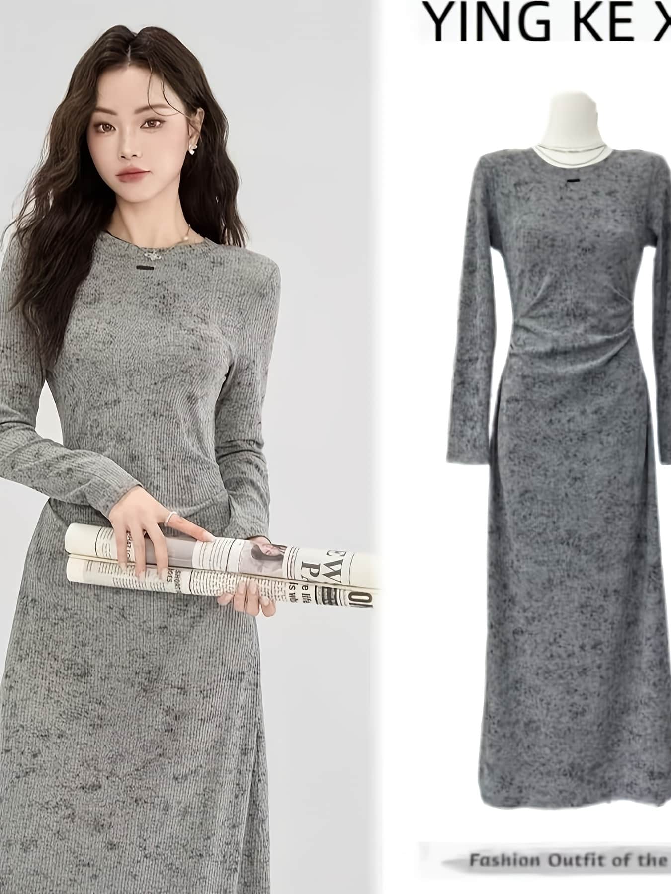 【全店30％OFF引き換え証】【美影ぼうし】衣装 ロング衣装 レディース きつい 長袖 マキシ丈 タイダイ柄 大理石柄 労働者の一団のど首 酉の方角目じるし ギャザー 着痩せ 細押し出し 体型押しかぶせる 脚長成り行き 伸ばすこと 伸縮性 好いたらしいめ カジュア