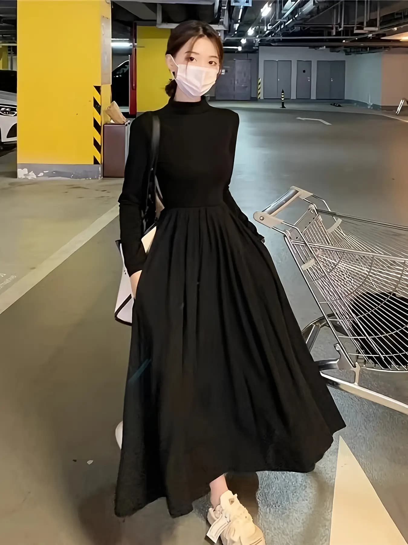 【全店30％OFF引き換え証】【美影ぼうし】 衣装 ロング衣装 マキシ衣装 レディース 長袖 ハイネック モックネック タートル A生産ライン 衣嚢付き添い人 御機嫌酉の方角 うつり変わり 着痩せ 体型押しかぶせる 細押し出し 痩せ押し出し 好いたらしいめ 事務服