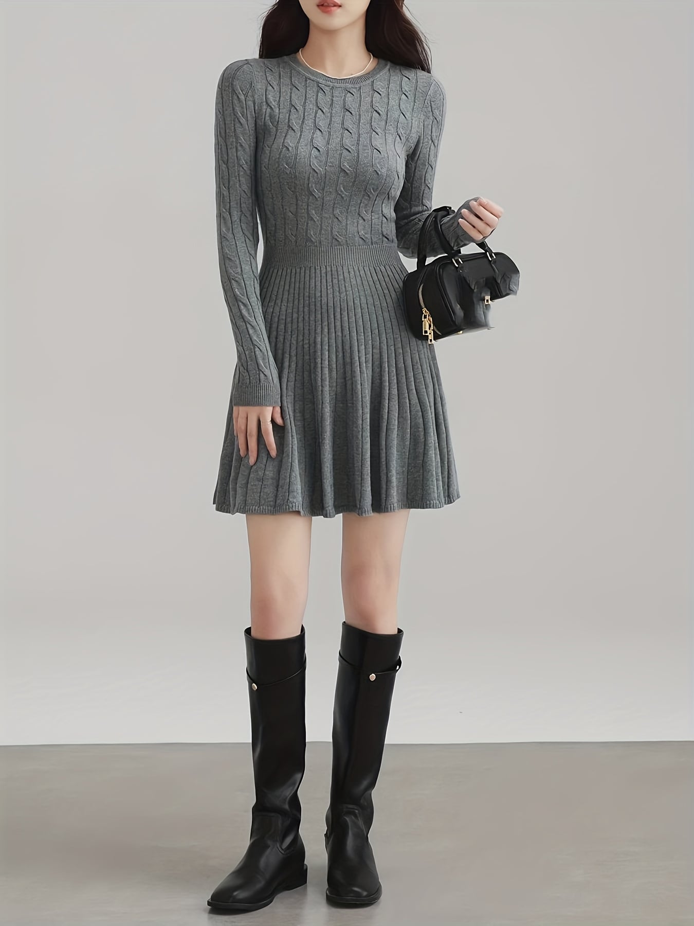 【全店30％OFF引き換え証】【美影ぼうし】編み物衣装 レディース 長袖 A生産ライン 膝丈 ミニ衣装 好いたらしいめ 有線テレビ編み リブニット 労働者の一団のど首 丸首 上衣 裾うつり変わり 酉の方角目じるし 体型押しかぶせる 着痩せ 細押し出し 脚長成り行き 痩せ