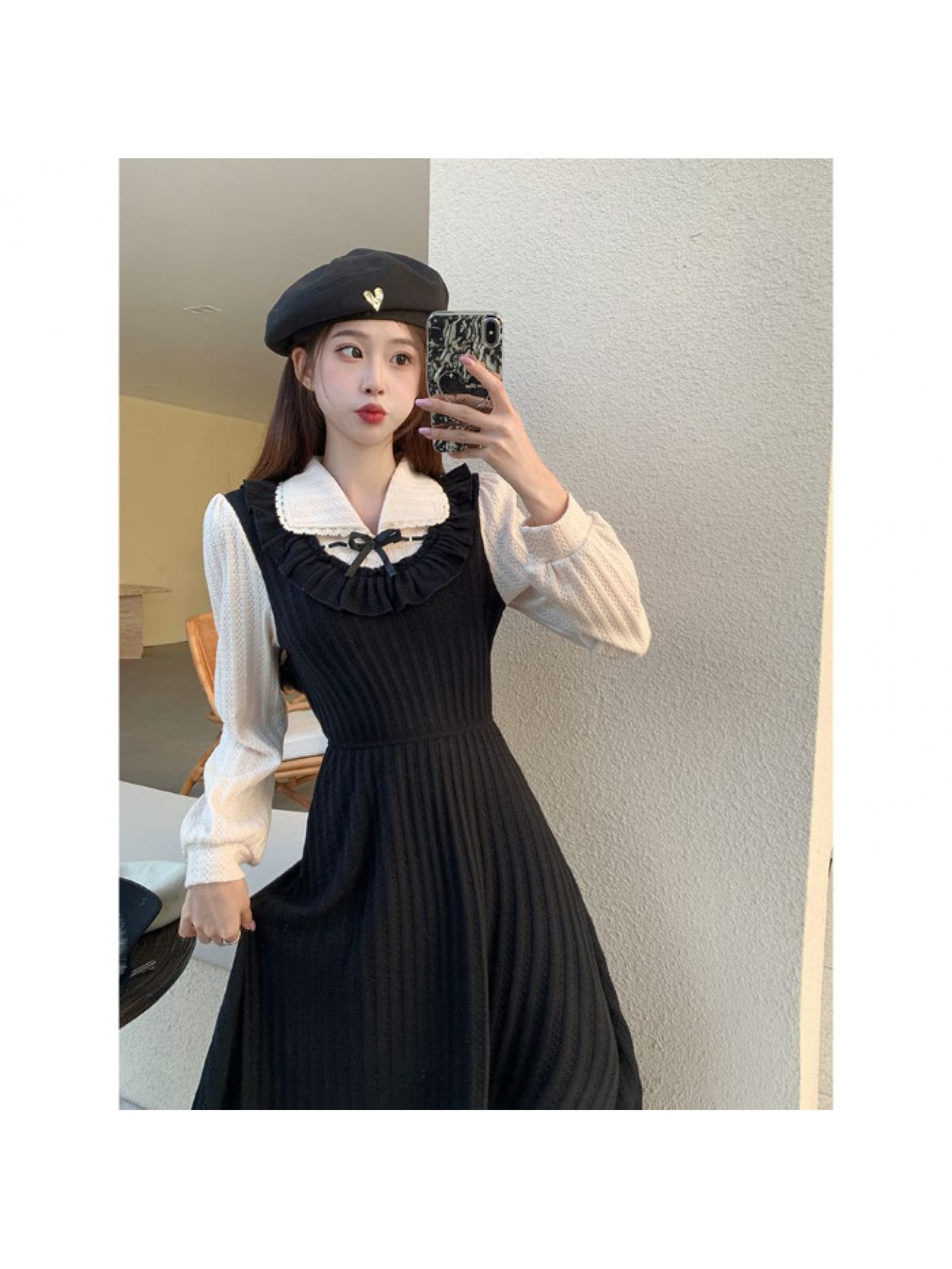 【全店30％OFF引き換え証】【重ね着風】衣装 レディース ロング衣装 襟付き添い人 花の冠yd風 縛 ワンピ 長袖 膝下 ミモレ丈 A生産ライン シュロの葉 フラウンス ビックカラー レトロ 古典派音楽 ガーリー 成年者好いたらしい 着痩せ 体型押しかぶせる 二