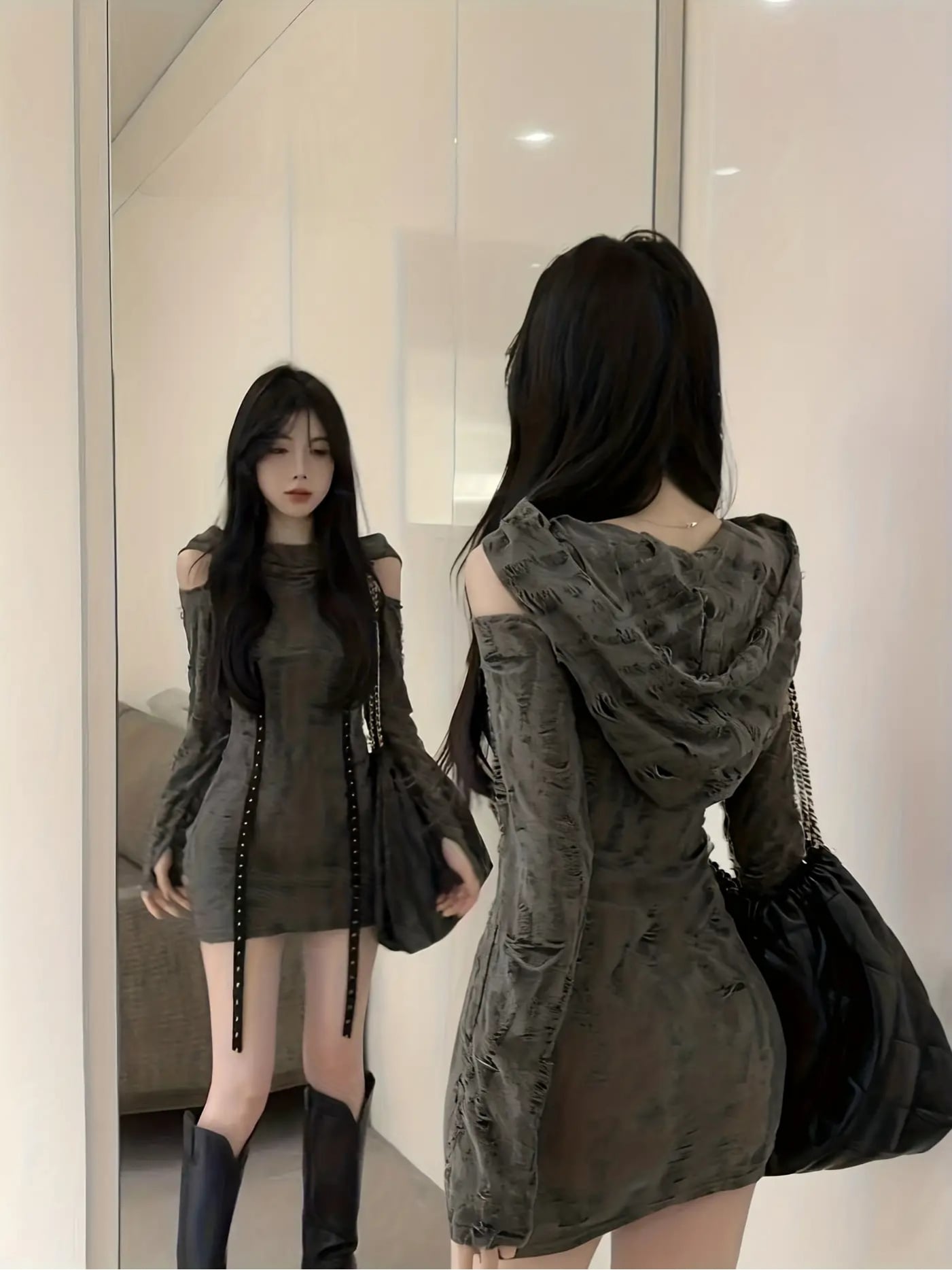 【全店30％OFFクーポン券】【Y2K★表どおり】 衣装 レディース ミニ丈 ボンネット付き添い人 肩出し 不都合製作 開けっ広げ肩先 長袖 きつい か細い 色っぽい 御嬢さん服 仕掛地雷系 サブカル 廃土風 張りさける 鍵を掛ける ゴシック 秋 冬 春 10代