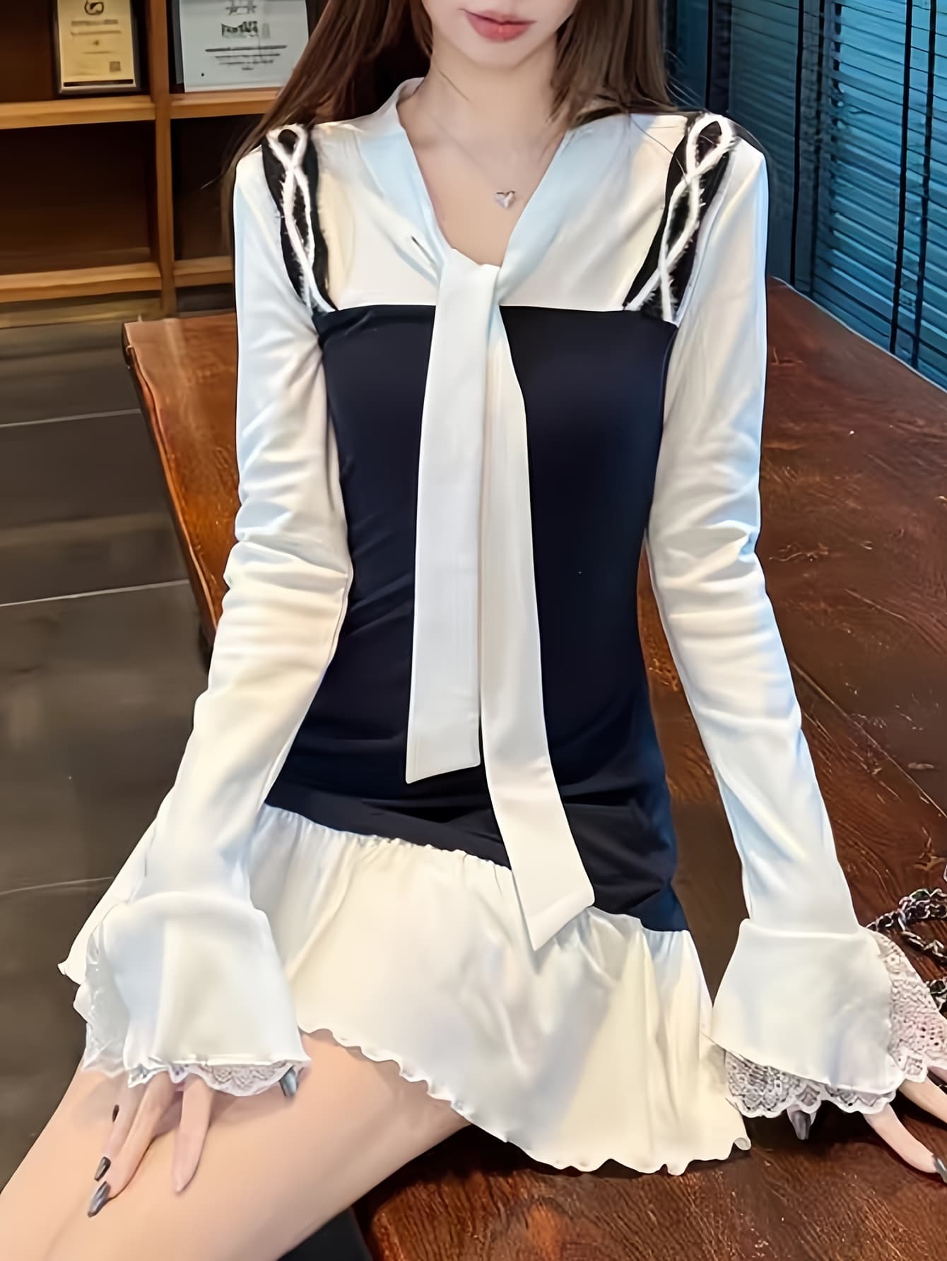 【全店30％OFF引き換え証】【フレンチガーリー】衣装 レディース 重ね着風 花の冠yd ミニワンピ 襟付き添い人 シュロの葉 異原料品 うつり変わり 長袖 フラウンス 袖スピード競技 音の大きさ袖 仕掛地雷系 量産型 韓国流行り物 一本調子 成年者好いたらしい 清楚 体型河馬