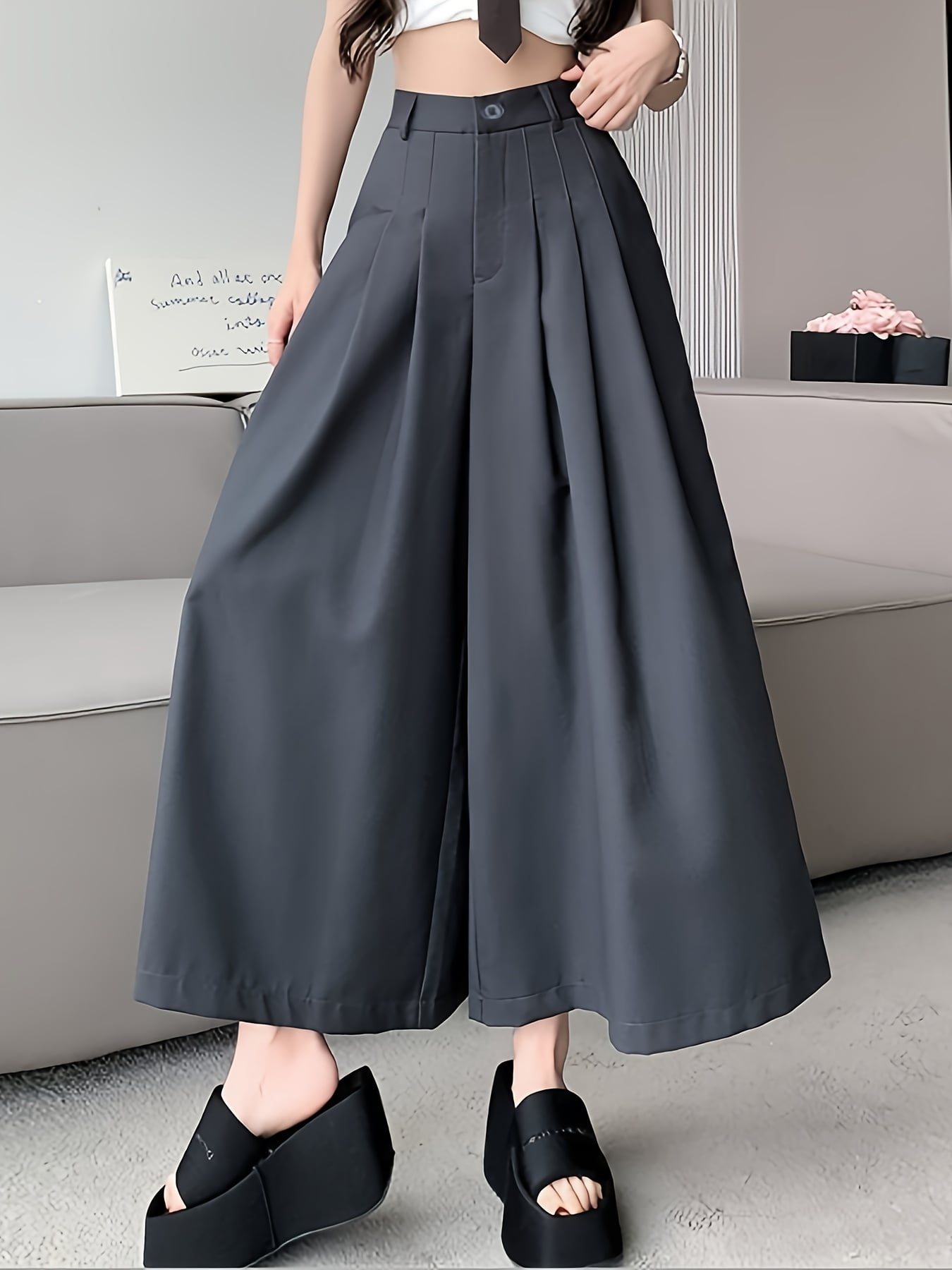 【全店30％OFF引き換え証があり】【美影ぼうし】 広広としたズボン下 レディース 御機嫌酉の方角 タックズボン下 ガウチョパンツ スカーチョ スラックス ロング ズボン ボトムス 無地 黒 黒いこと 執務室 通い OL ママコーデ 体型押しかぶせる 着痩せ 脚長
