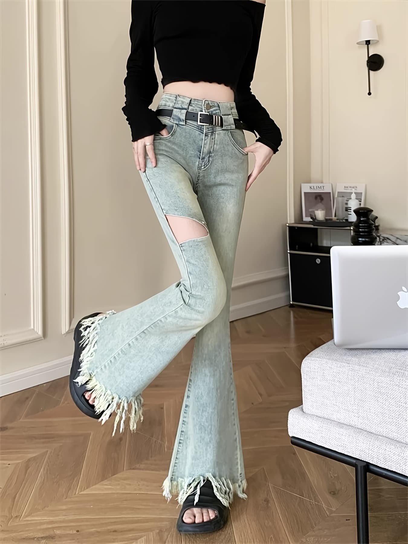 【全店30％OFF引き換え証があり】【脚長美脚】ジーンズ ズボン下 レディース デニム 裾フリンジ ブーツとり捨てる 御機嫌酉の方角 不都合 呼びりん下つ方 ジーパン ズボン ロング丈 切りっぱなし カットアウト 衝突 伸ばすこと か細い 着痩せ 体型河馬