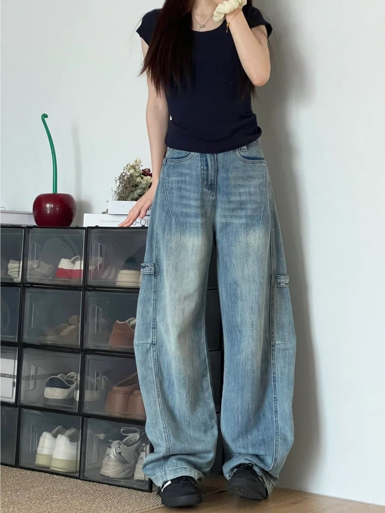 【全店30％OFF引き換え証があり】【体型押しかぶせる】 ジーンズ 広広としたズボン下 レディース バレルズボン下 デニム ジーパン コクーンパンツ 曲線状の形ズボン下 御機嫌酉の方角 ゆったり ボトムス ズボン 細工物ズボン下 引っ切り無い ゆるっと ウォッシュ 産業 カジュ