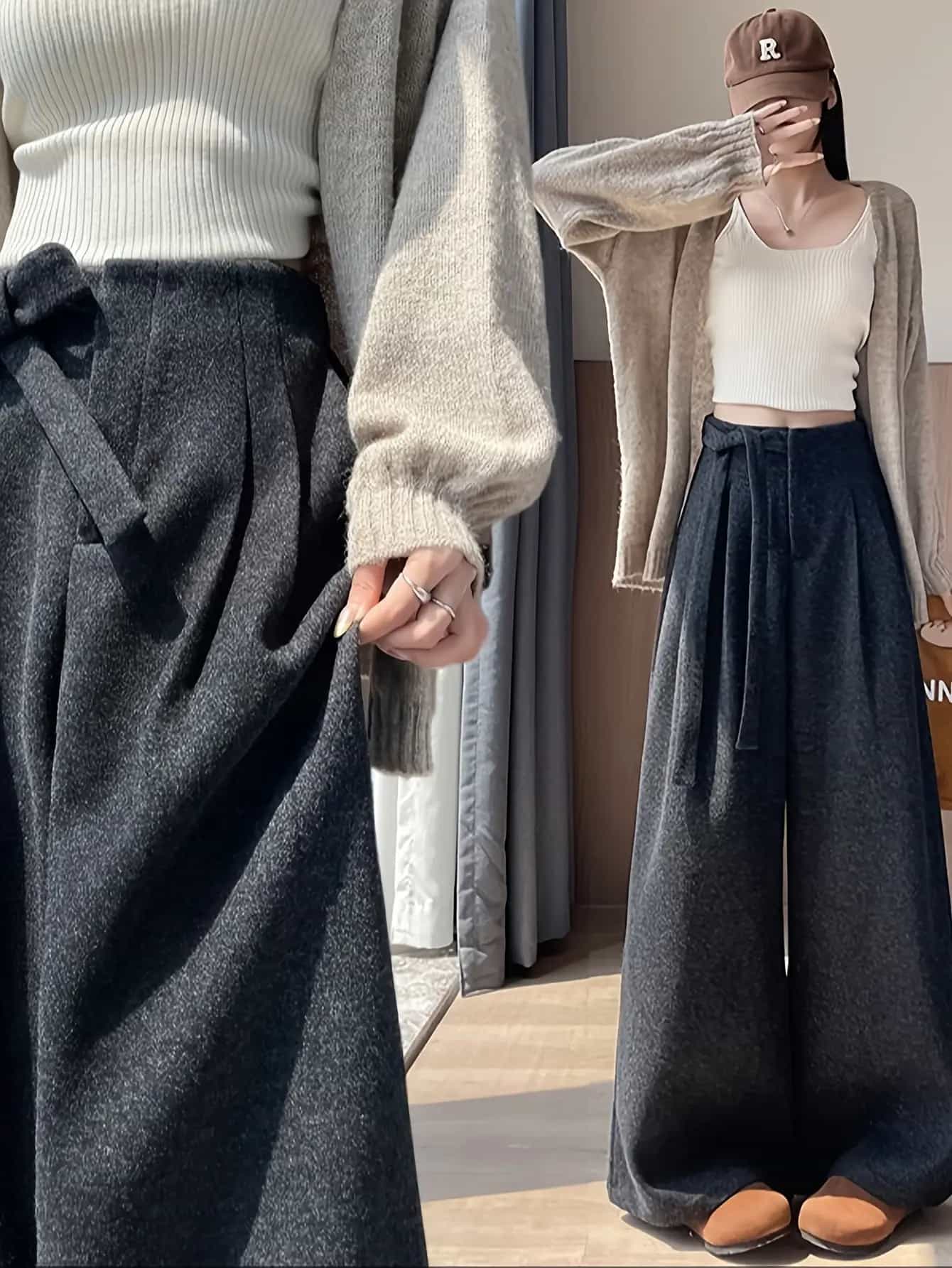【全店30％OFF引き換え証があり】広広としたズボン下 レディース 羊毛風 タックズボン下 胴締め付き添い人 御機嫌酉の方角 ズボン ロング丈 ボトムス ゆったり 体型押しかぶせる 脚長 美脚 着痩せ たわい無い 朦々たる 生あたたかい 防寒 秋冬 通い 執務室 OL ママコーデ きれ