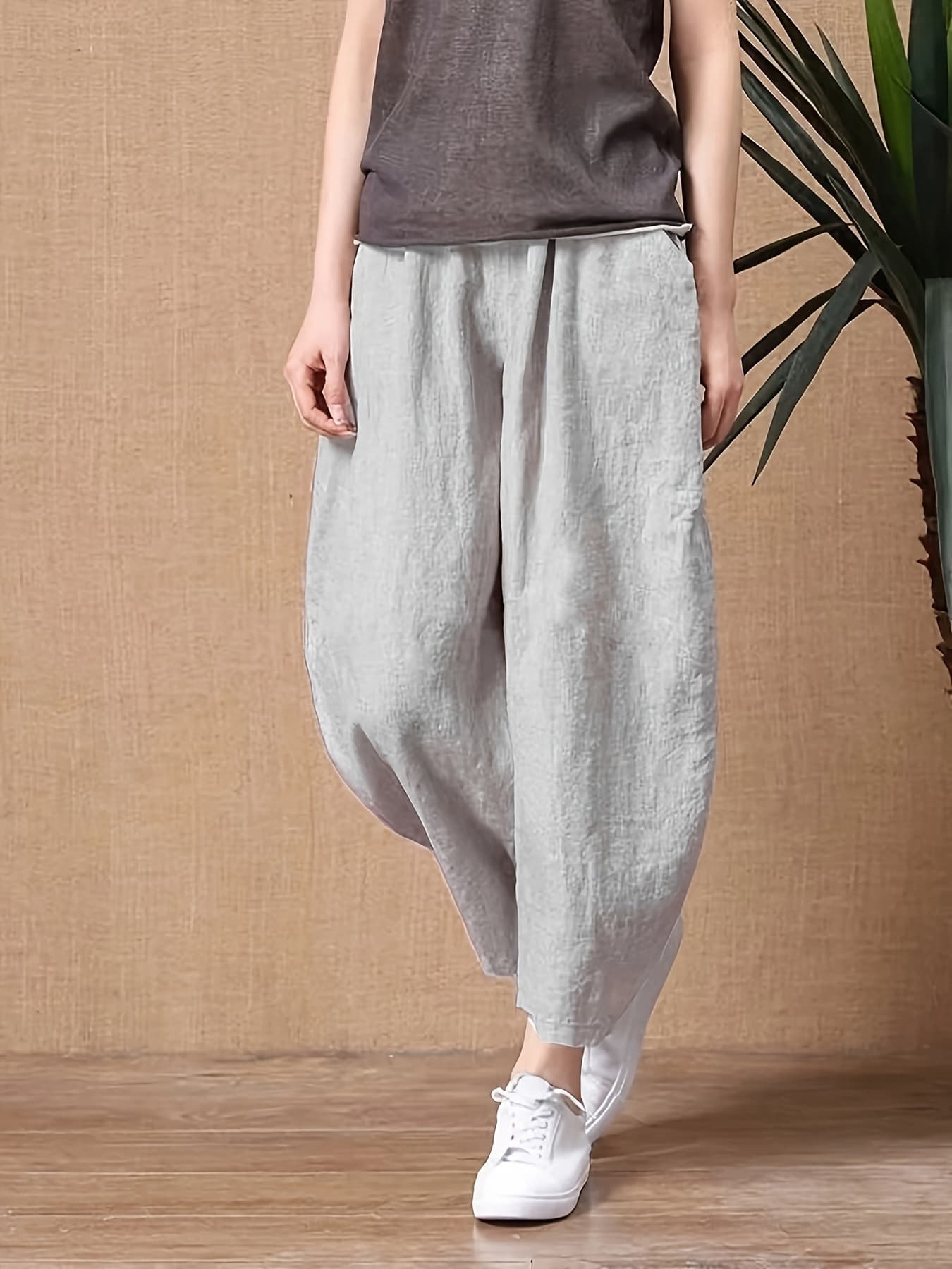 【全店30％OFFクーポン券があり】【リネンタッチ】広々としたズボン下 レディース サルエルパンツ 軽気球ズボン下 コクーンパンツ クロップドパンツ アンクルズボン下 ズボン ボトムス 7分丈 8分丈 酉の方角天然ゴム 生やさしい ゆったり 体型覆いかぶせる 着痩せ 細見え